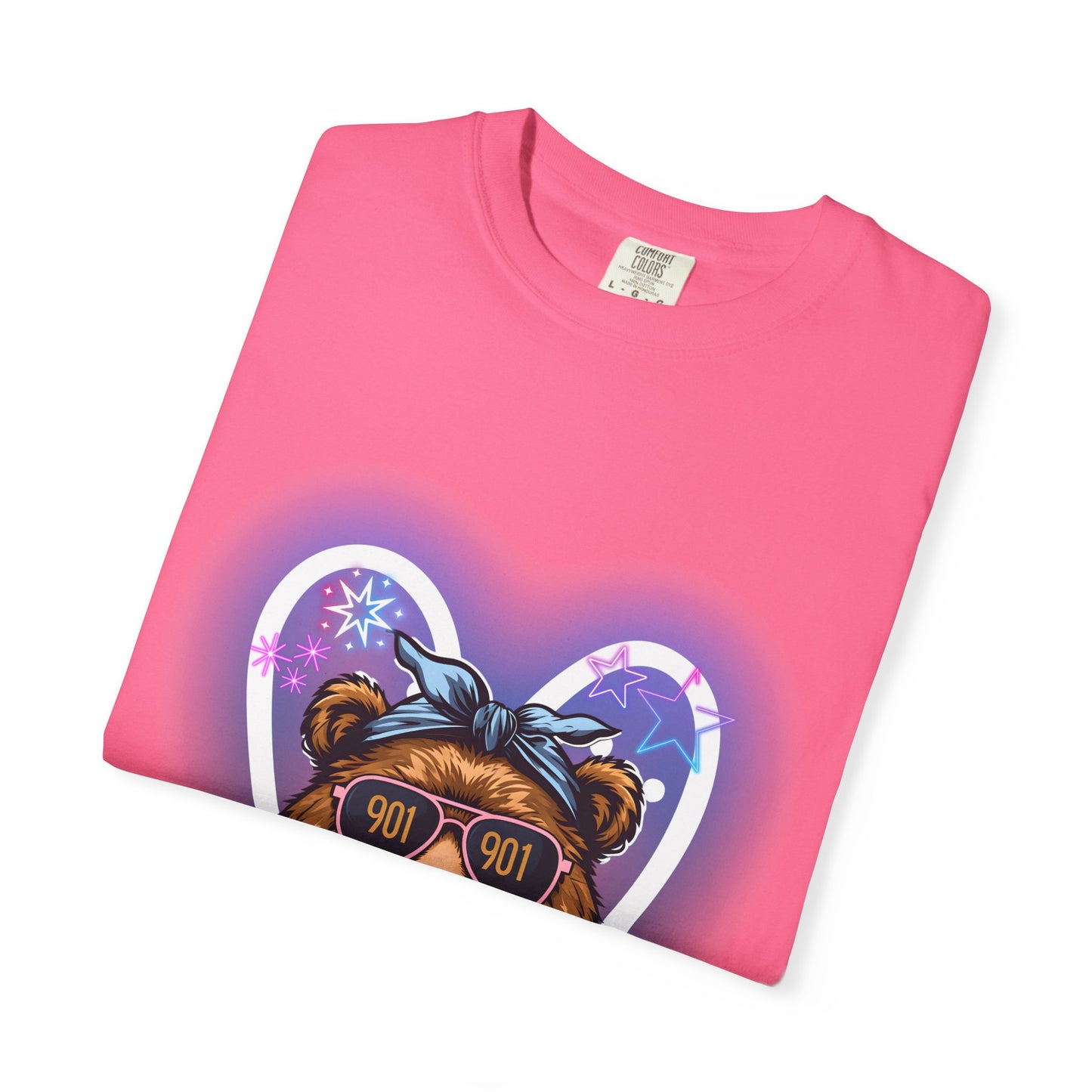 Neon Memphis Bear Graphic T-Shirt, Unisex Fashion Tee, Trendy Apparel, Memphis Grizz, 901 Memphis, Retro Design, Comfort Colors, Memphis Basketball Fan