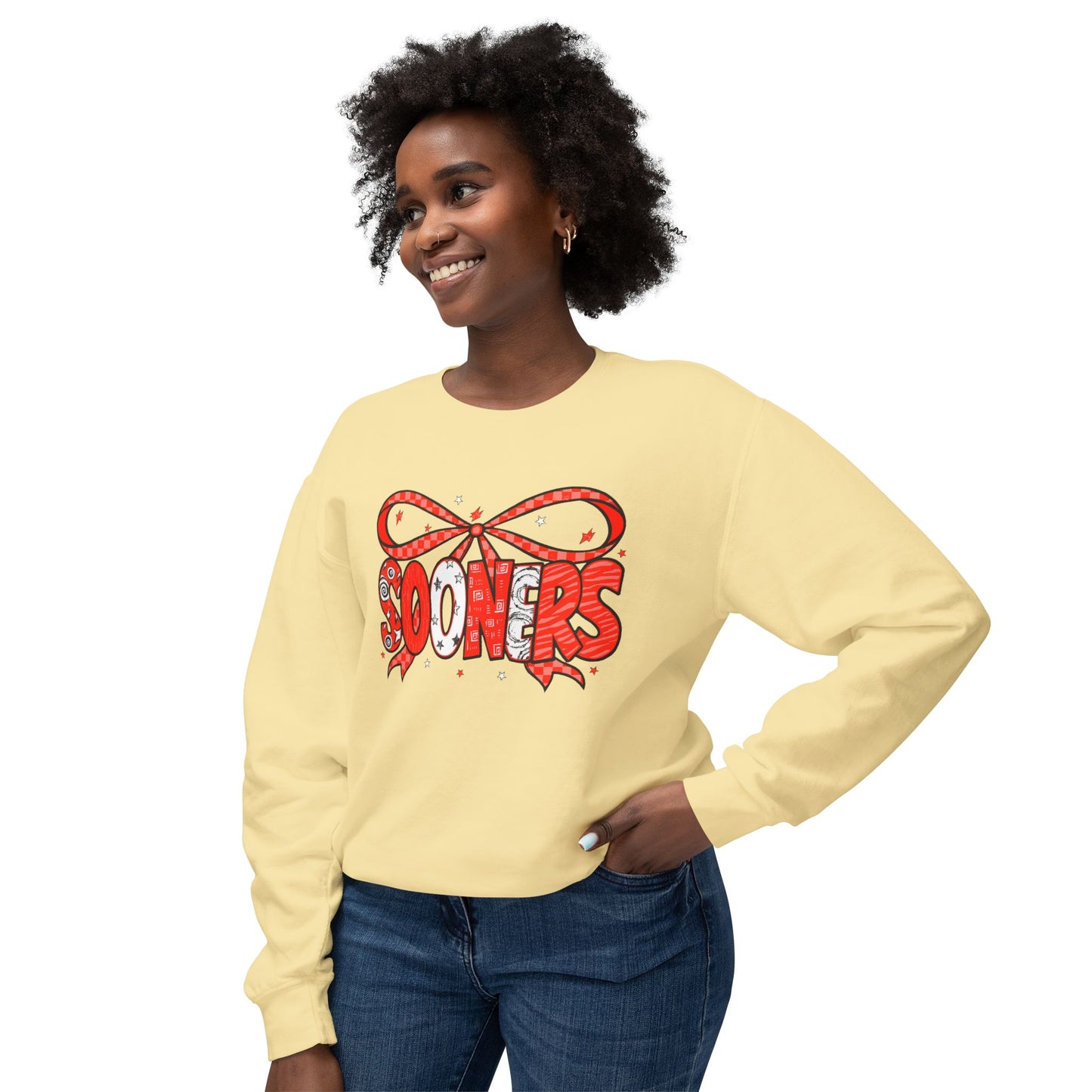 Festive Crewneck Sweatshirt with Cheerful Bow Design