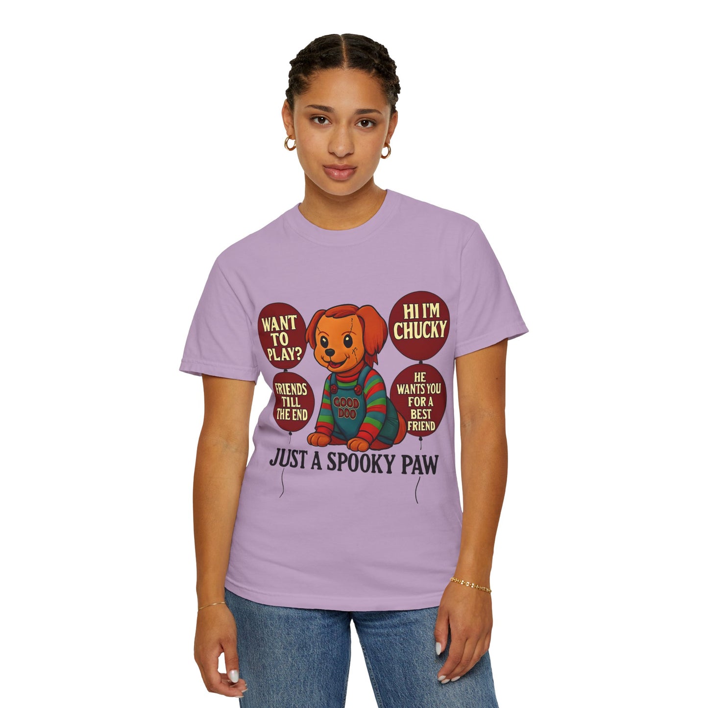 Spooky Graphic T-shirt, Halloween Costume Top, Unisex Tee, Funny Chucky Shirt, Gift for Horror Fans, Cute Spooky Apparel