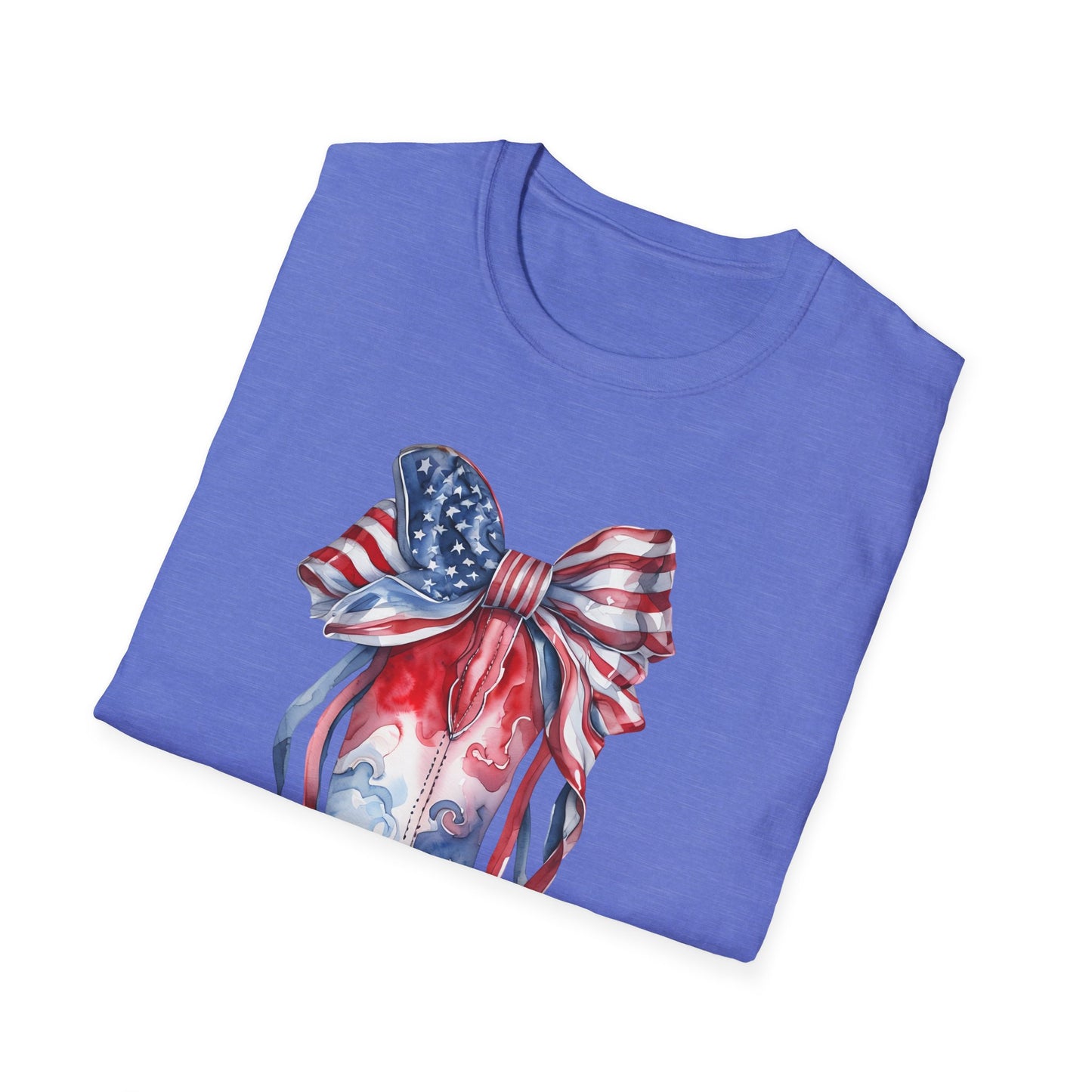 Patriotic Cowboy Boot T-Shirt | Unisex Softstyle Tee for Independence Day