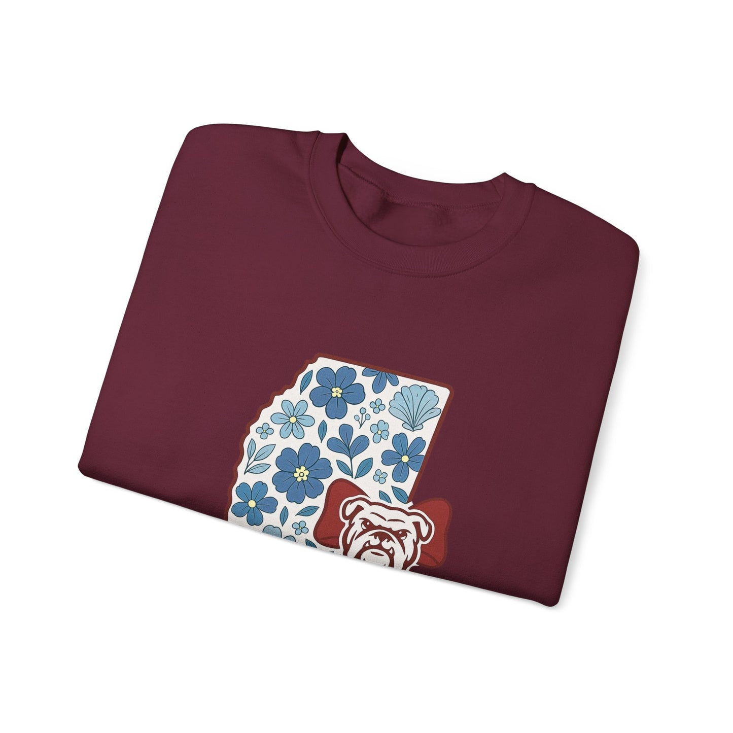 Mississippi Flower Bulldog Crewneck Sweatshirt, Cozy Sweatshirt for Fall, Gift for Dog Lovers, College Apparel, Casual Fashion