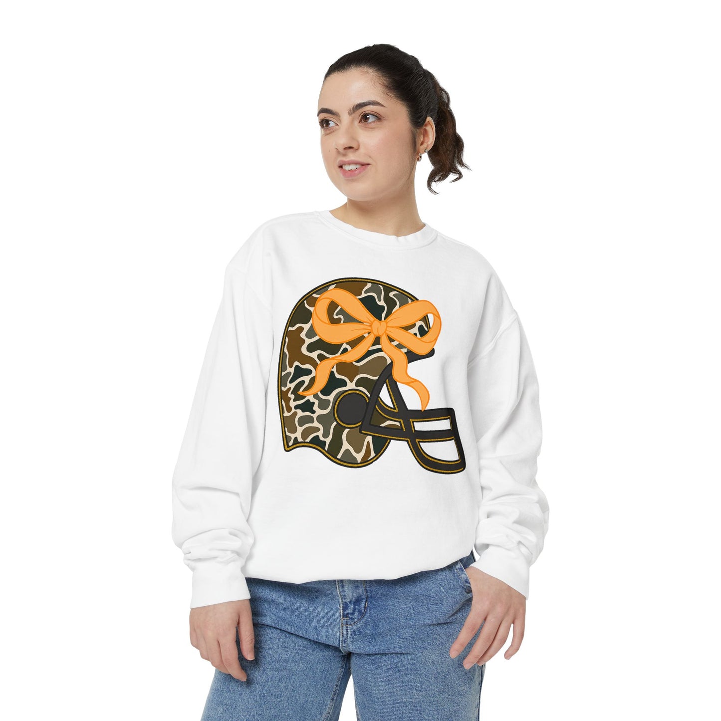 Comfort colors sweatshirt Camo Helmet Design, Casual Athletic Wear, Unisex Fall Fashion, Gift for Sports Fans