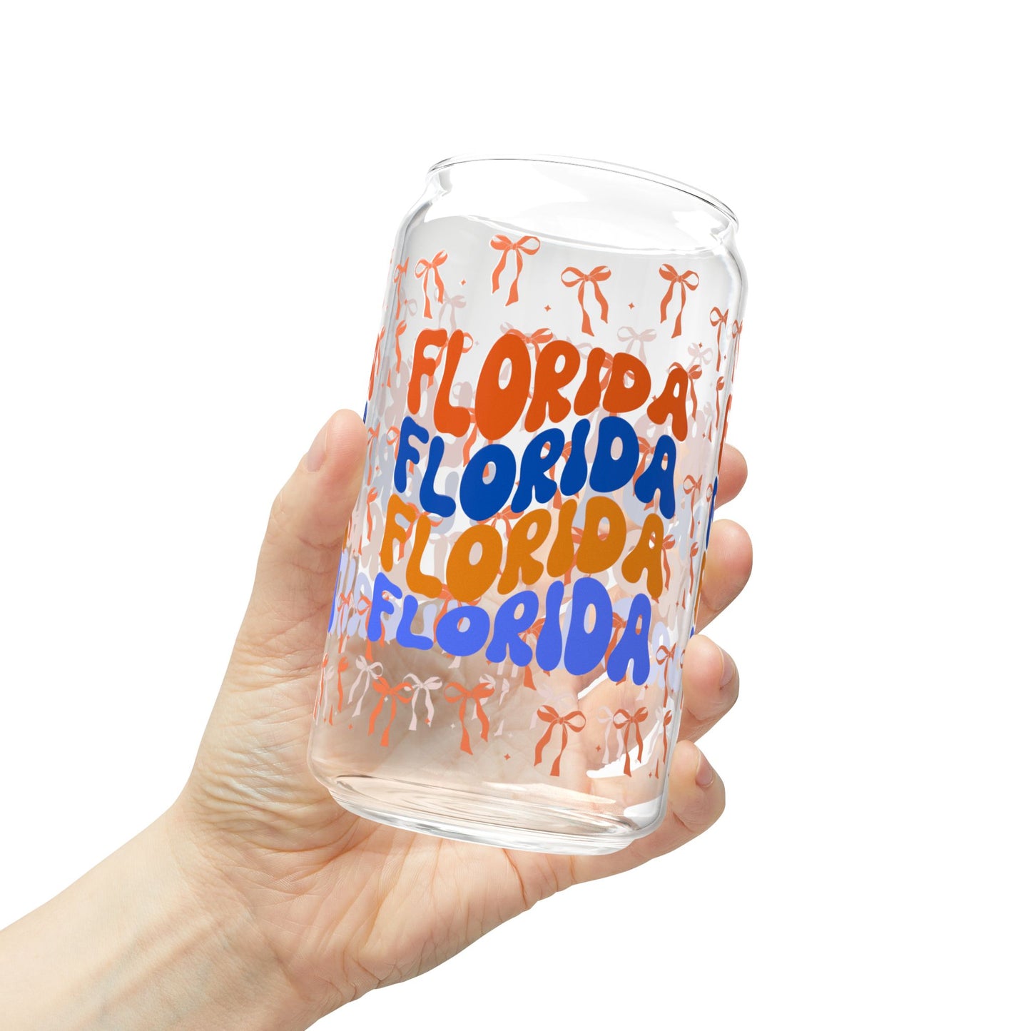 Coquette Bow Florida Sipper Glass, 16oz - Reusable Drinkware, Summer Vibes, Beach Lovers Gift, Eco-Friendly, FL gators, graduation gift, college student gift, florida fan