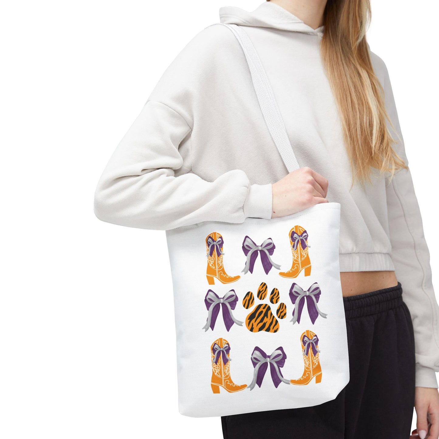 SC Clemson Coquette Bow Tiger Print Tote Bag, Go Tigers, SC Game Day, Clemson, SC, College Student Gift, Graduation Gift, SC Tigers Fan, Clemson Alumni