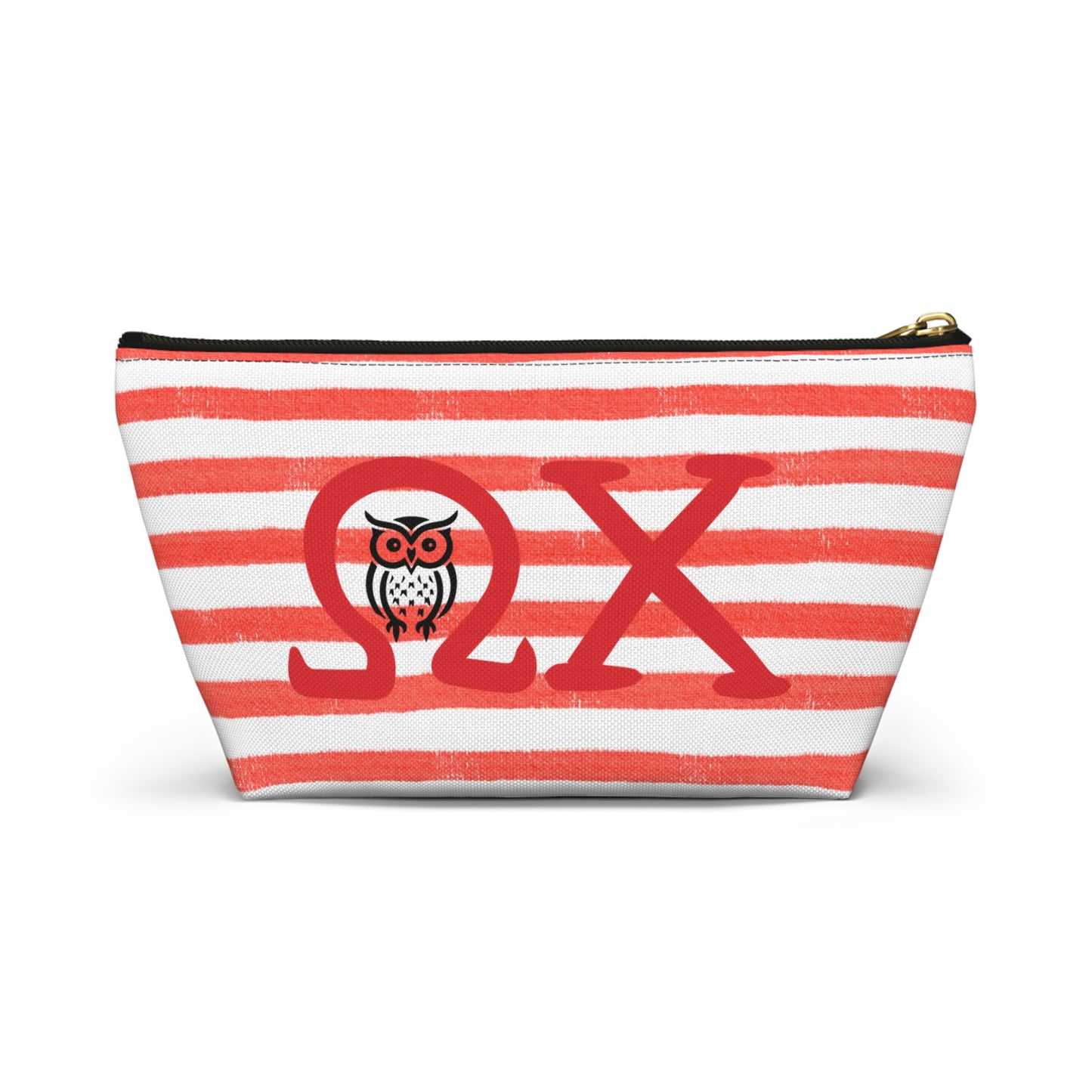 Chi Omega Charming Owl Accessory Pouch, Makeup Bag, Gift for Her, Zodiac Lover, Cute Organizer, Striped Cosmetic Pouch