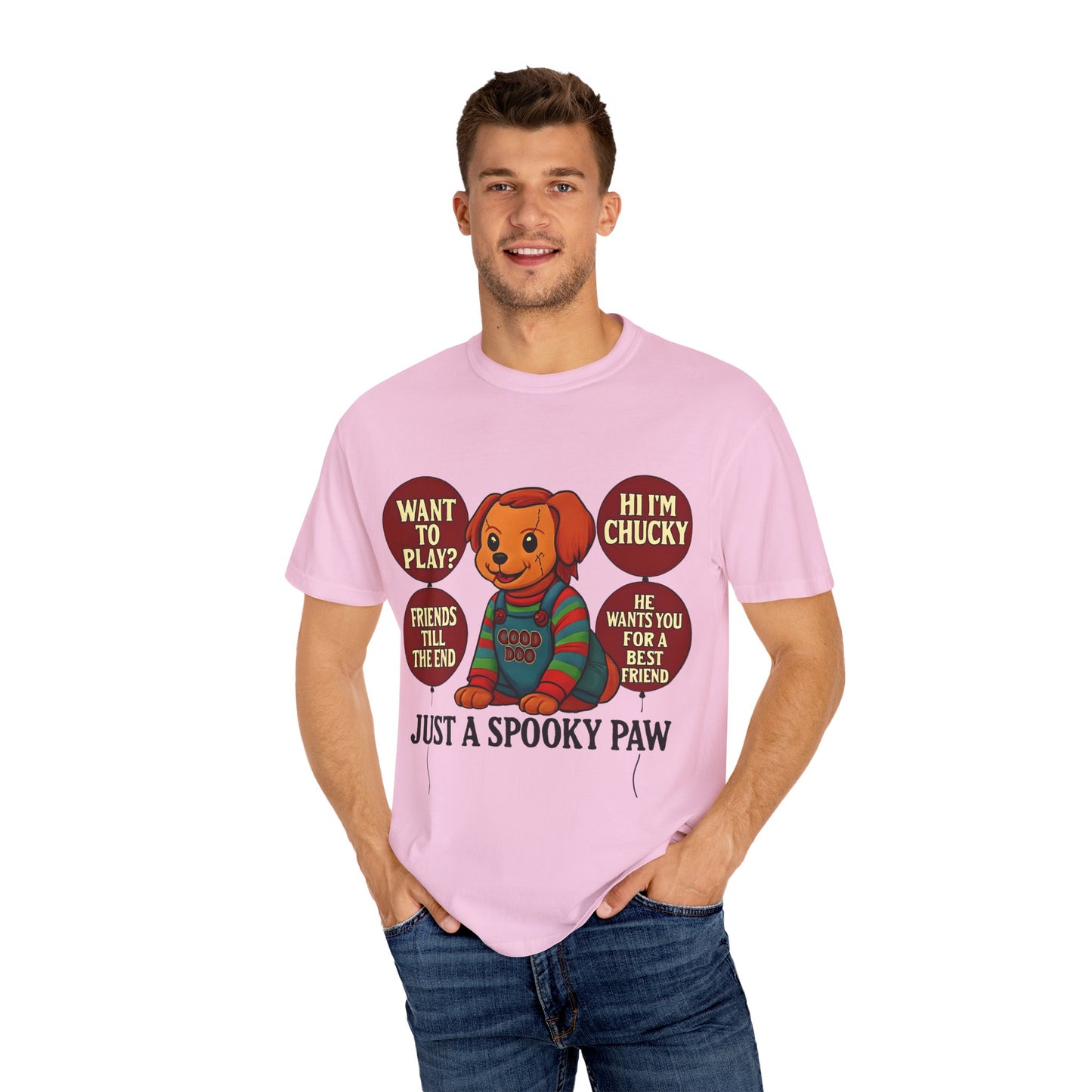 Spooky Graphic T-shirt, Halloween Costume Top, Unisex Tee, Funny Chucky Shirt, Gift for Horror Fans, Cute Spooky Apparel
