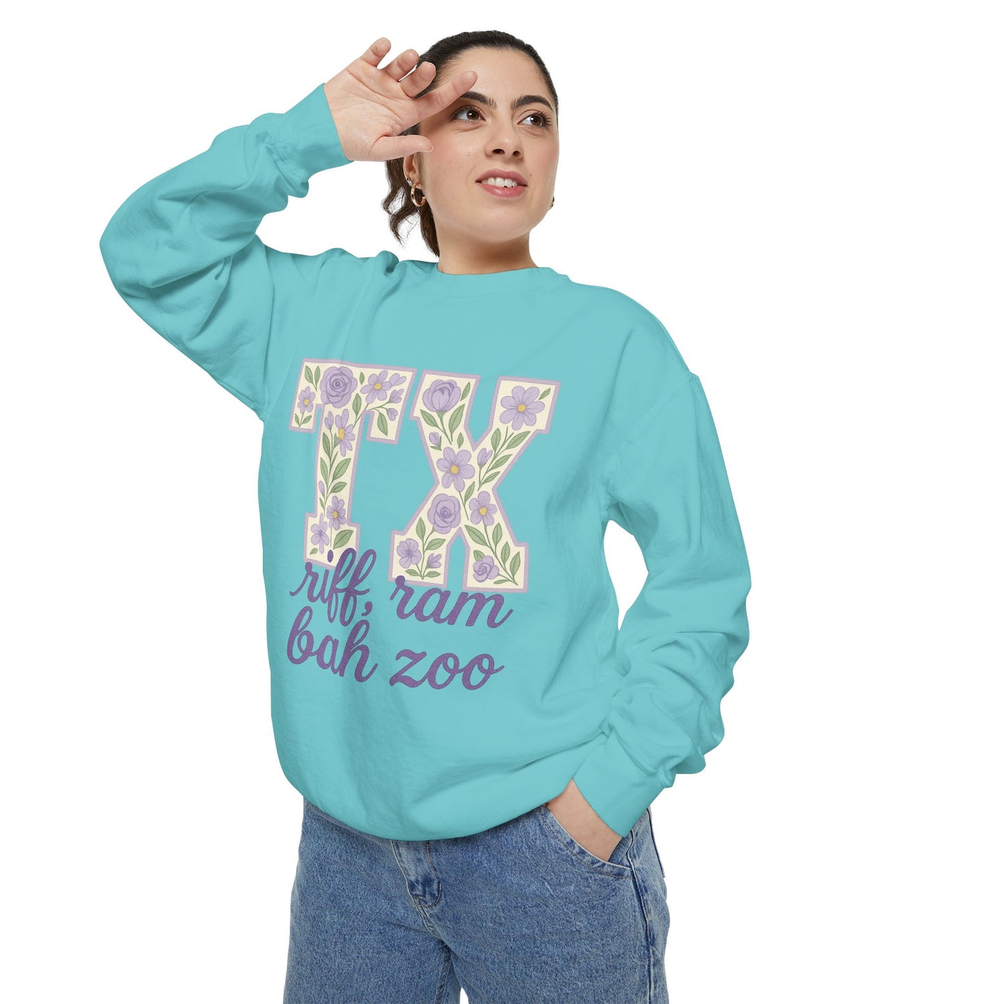 TCU Floral TX Sweatshirt - Unisex Garment-Dyed, Cozy Casual Wear, Texas Pride, Gift for Friends, College Apparel, Spring Outfits