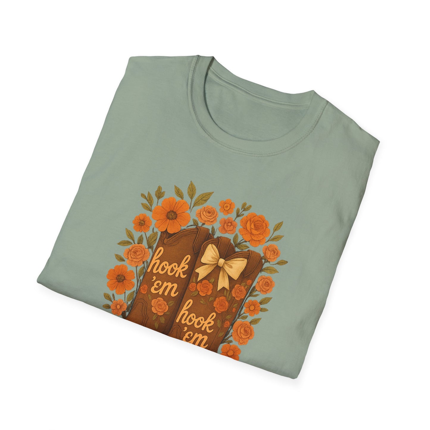 Tx Hook Em Floral Cowboy Boot T-Shirt, Hook 'Em Tee, Autumn Apparel, Country Style, Gift for Her, tx longhorns, texas fan gift, hook em horns, graduation gift, college student gift