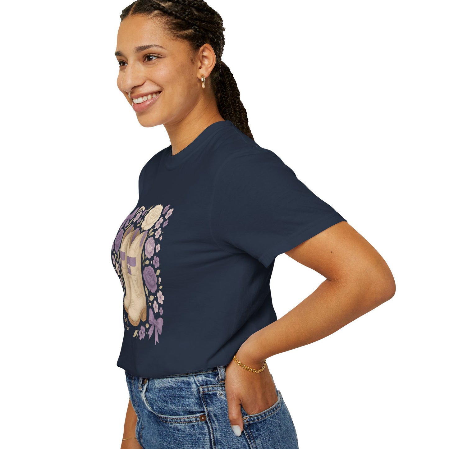 Whimsical Floral Boots Unisex T-Shirt | Casual Style, Gift for Her, Texas Christian University, TCU Frogs, Comfort Colors, Texas Fan gift, Graduation Gift