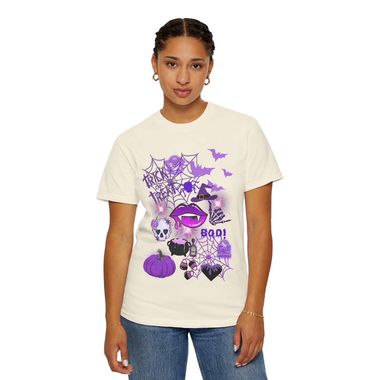Spooky Purple Vibes Halloween Graphic T-Shirt, Fun Unisex Tee for Spooky Season, Trick or Treat, Boo! Shirt, Halloween Party Wear, Gift Idea