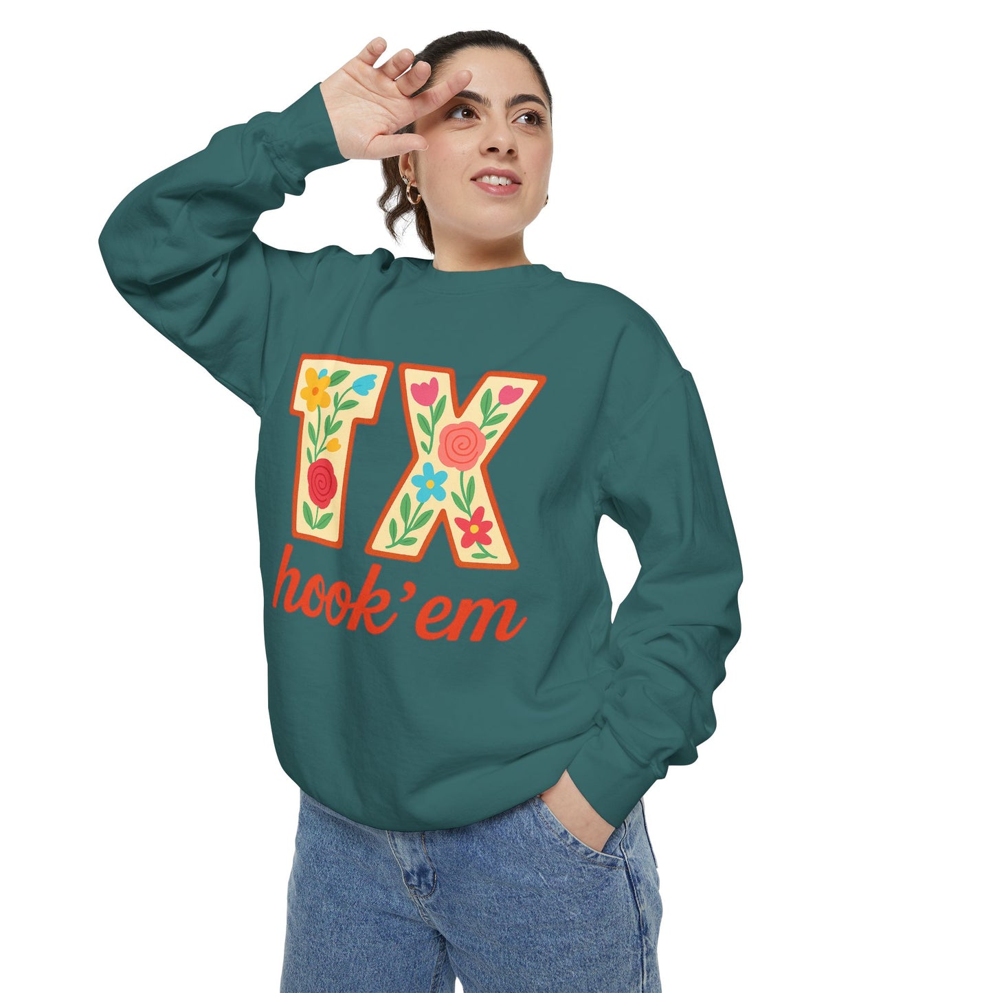 Texas Floral Sweatshirt, Unisex Garment-Dyed Sweatshirt, Cozy Casual Wear, Perfect for Game Day, Floral TX Hook 'Em Design, Stylish [...]