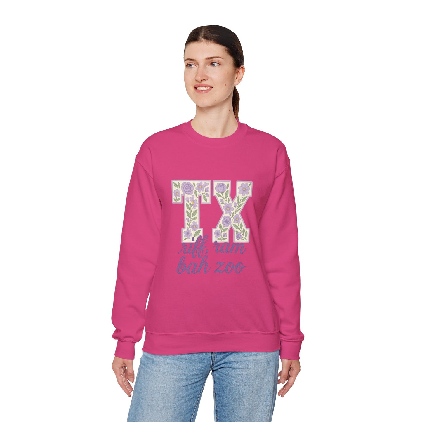 Texas Floral Sweatshirt, Cozy Unisex Crewneck, TX Riff Ram Bah Zoo Pullover, Gift for College Students, Texas Pride Apparel, Spring Fashion