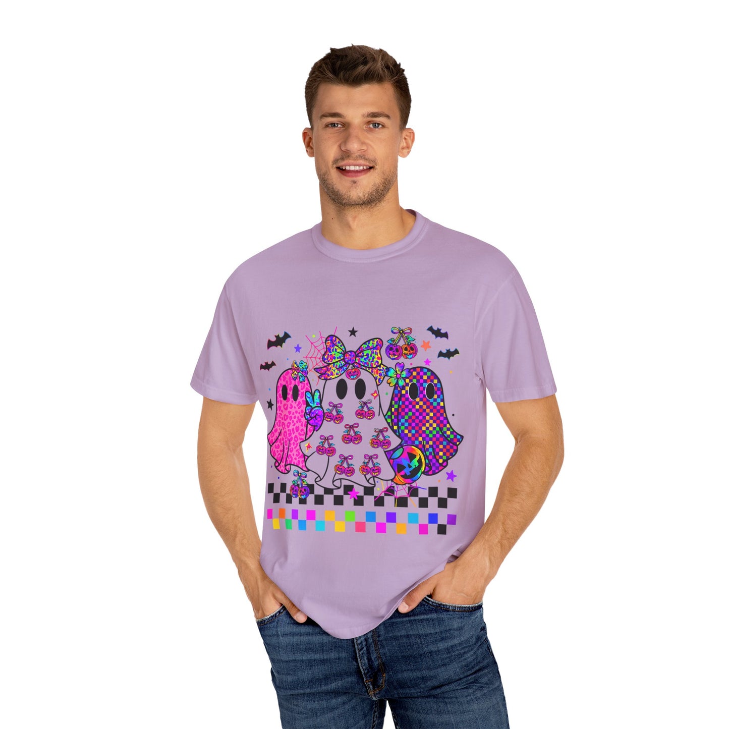 Colorful Ghost-Themed Unisex T-Shirt, Spooky Tee, Halloween Apparel, Festival Shirt, Gift for Ghost Lovers, Fun Casual Wear