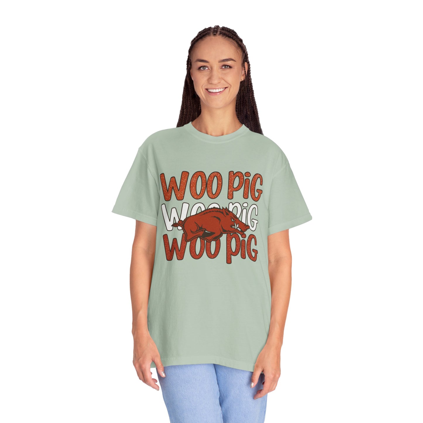 Woo Pig Garment-Dyed T-Shirt, Unisex Tee, Arkansas Pride Shirt, Casual Everyday Wear, College Game Day Tee, Fun Graphic Tee