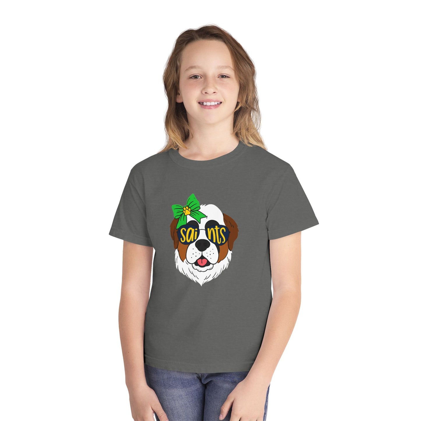 Saints Dog Youth Tee, Cute Puppy T-Shirt, Pet Lover Gift, Casual Wear, Birthday, Family Reunion, Dog Show