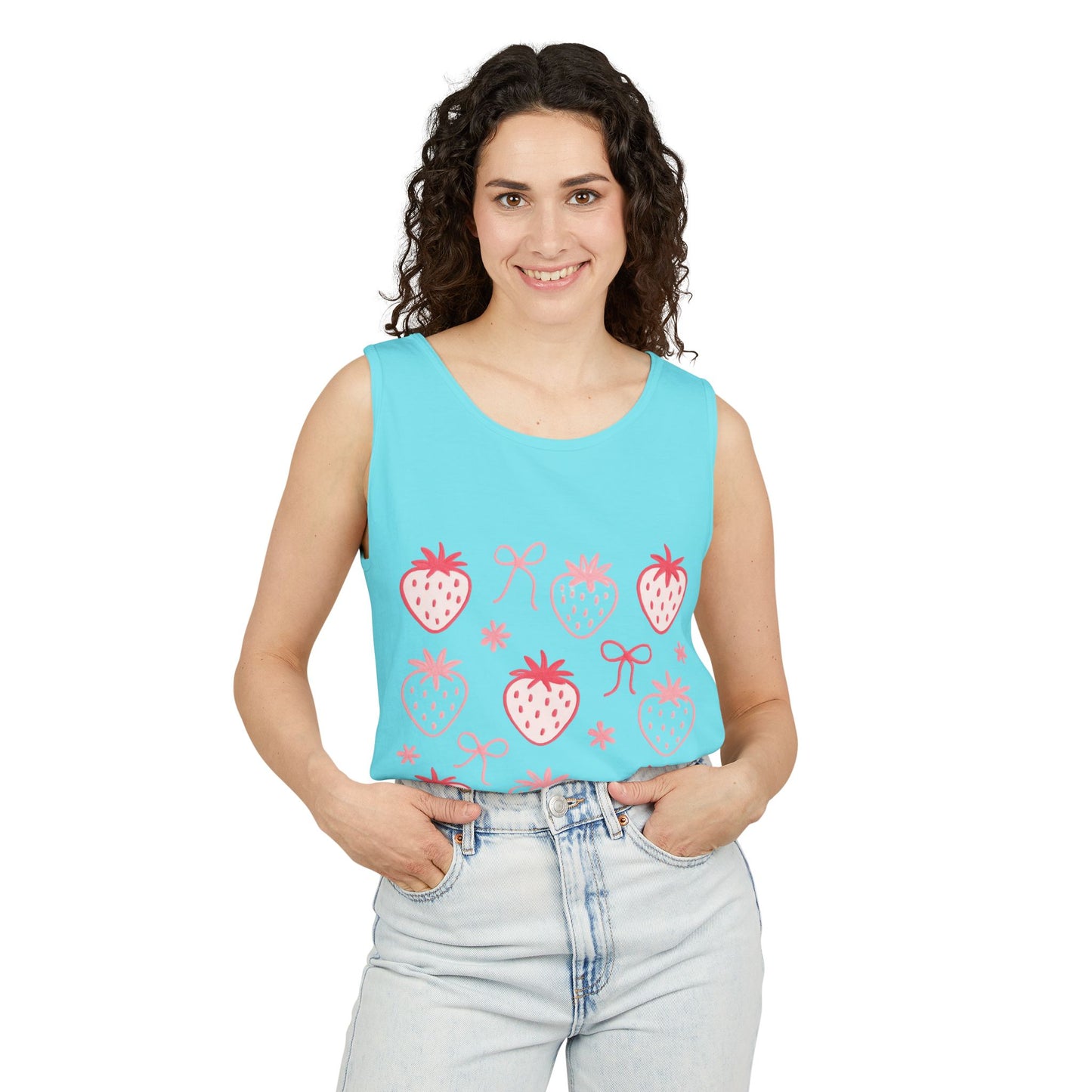 Strawberry Print Tank Top - Summer Vibes Beachwear