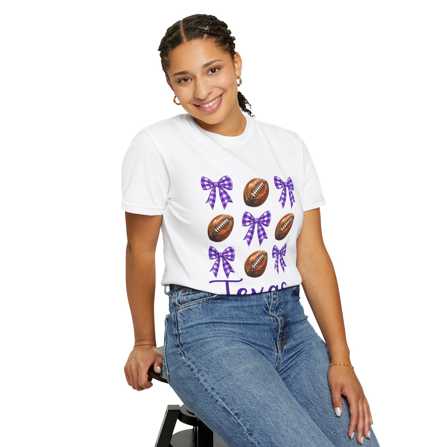 Texas Football Unisex T-Shirt with Purple Bows - Game Day Sports Apparel for Horned Frogs Fans