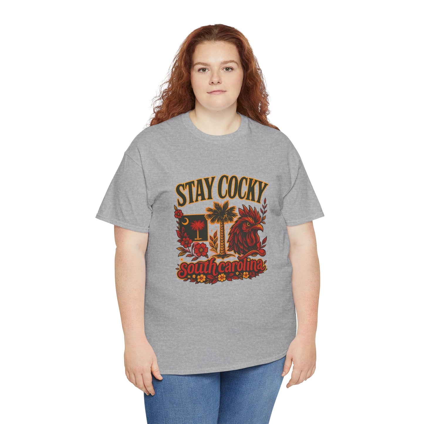 Stay Cocky Unisex Heavy Cotton Tee, Casual Graphic Tee, South Carolina Pride Shirt, Fun Vacation Wear, Perfect Gift for Gamecocks Fans