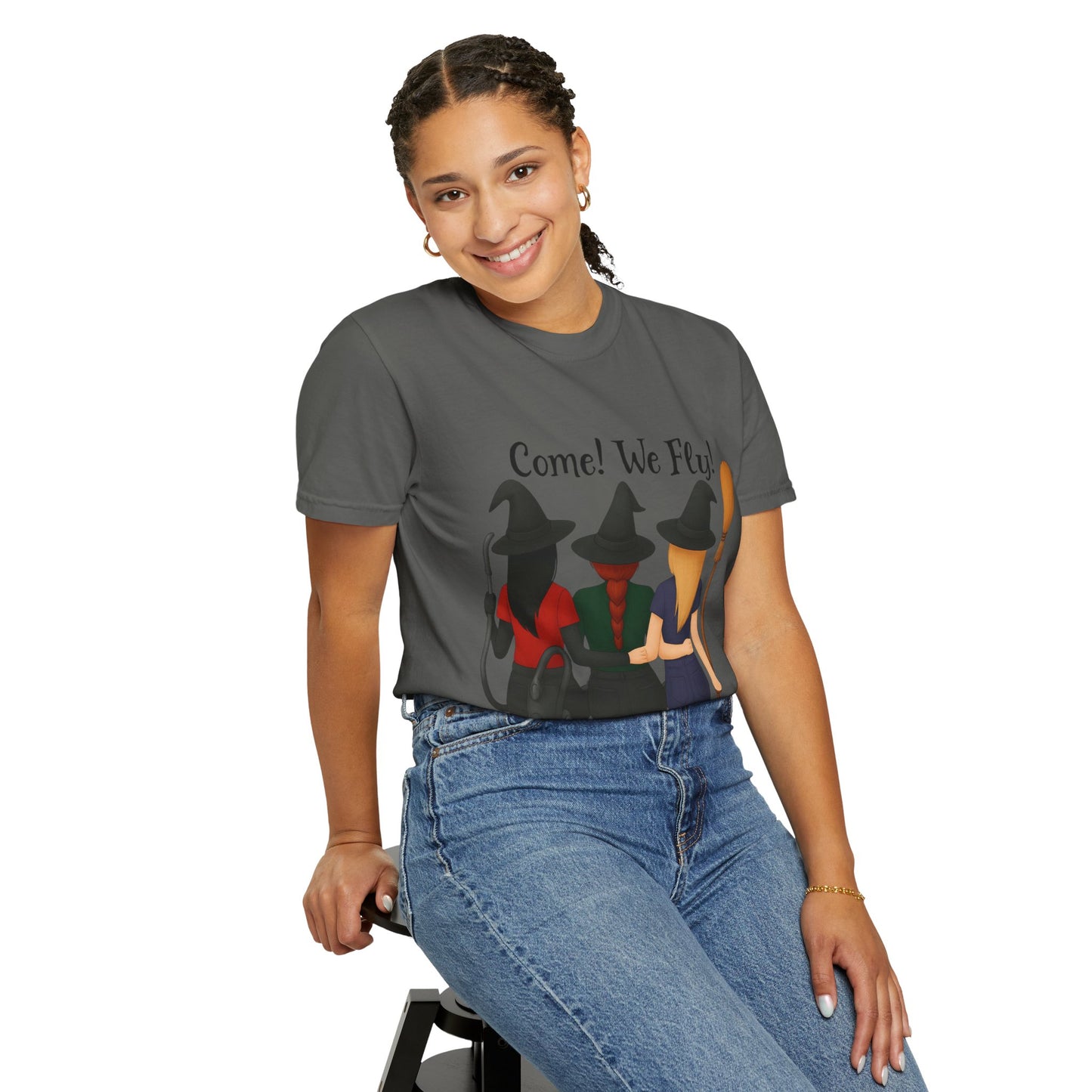 Witchy Halloween T-shirt - Come We Fly Unisex Garment-Dyed Tee