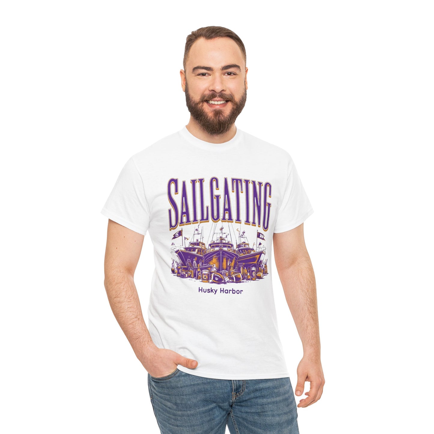 Sailgating Tee - Washington Huskies Unisex Heavy Cotton Shirt