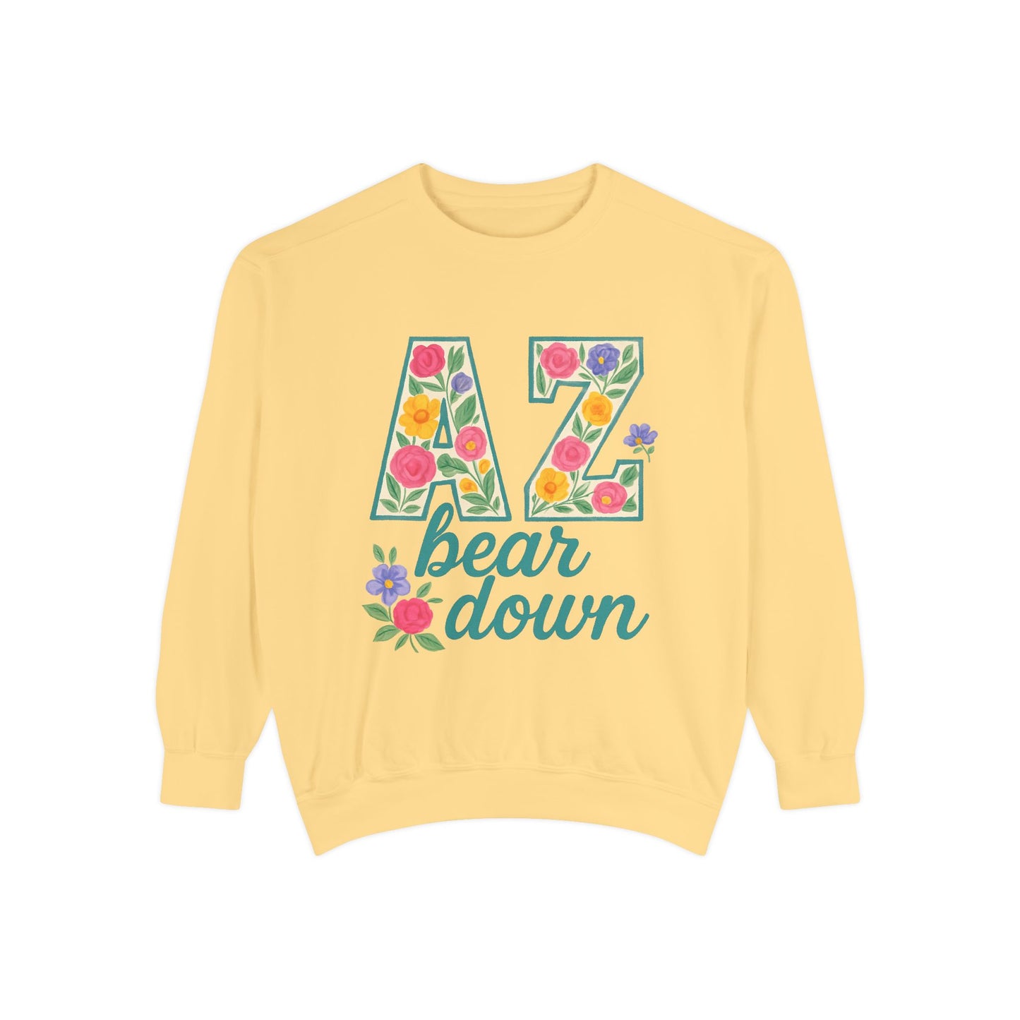 Arizona Floral Sweatshirt, Cozy Unisex Sweatshirt, Trendy Fall Layer, Gift for Him/Her, Sports Spirit Apparel, Bear Down AZ