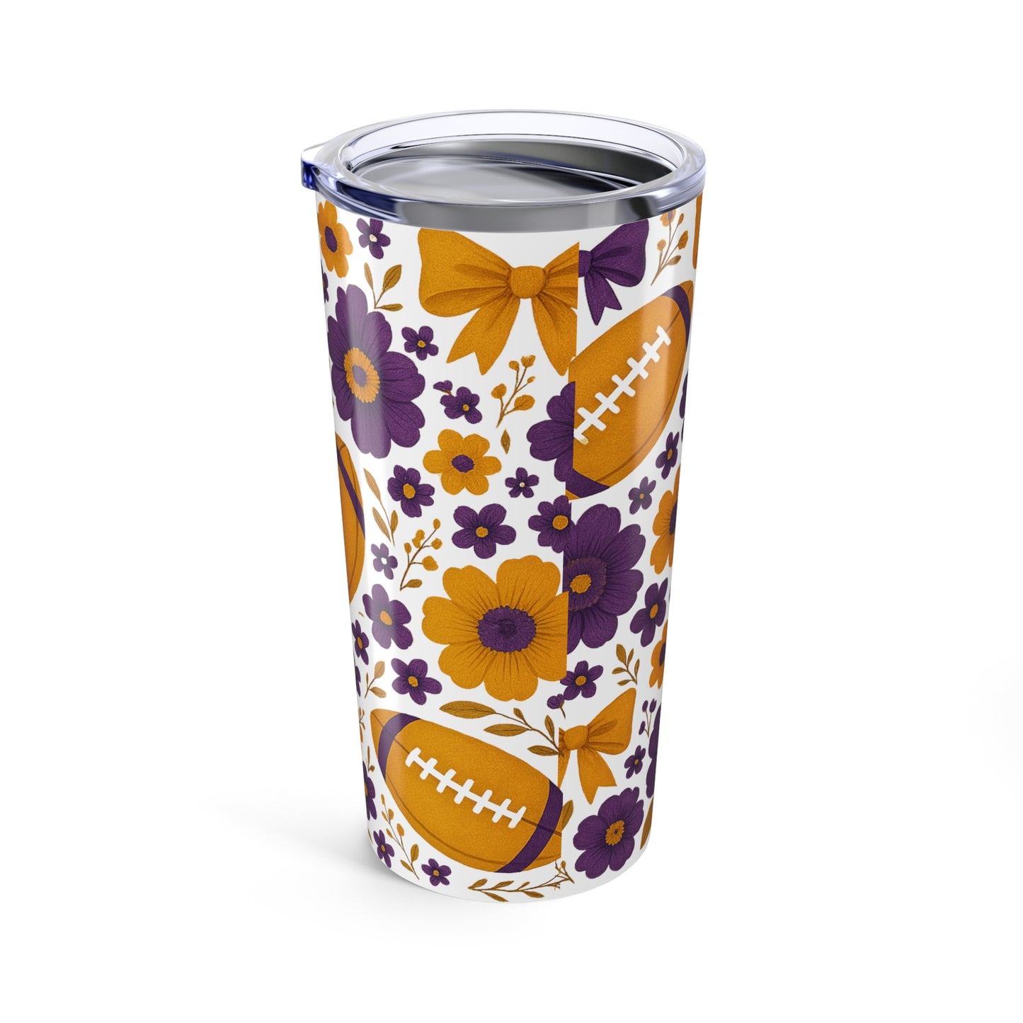 Floral Football Tumbler - 20oz Insulated Cup for Sports Lovers, Tailgating, Gifts for Coaches, Game Day Decor, Travel Mug, LSU Game Day, LSU Tigers, Graduation Gift