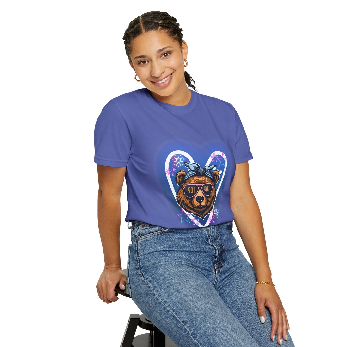 Neon Memphis Bear Graphic T-Shirt, Unisex Fashion Tee, Trendy Apparel, Memphis Grizz, 901 Memphis, Retro Design, Comfort Colors, Memphis Basketball Fan