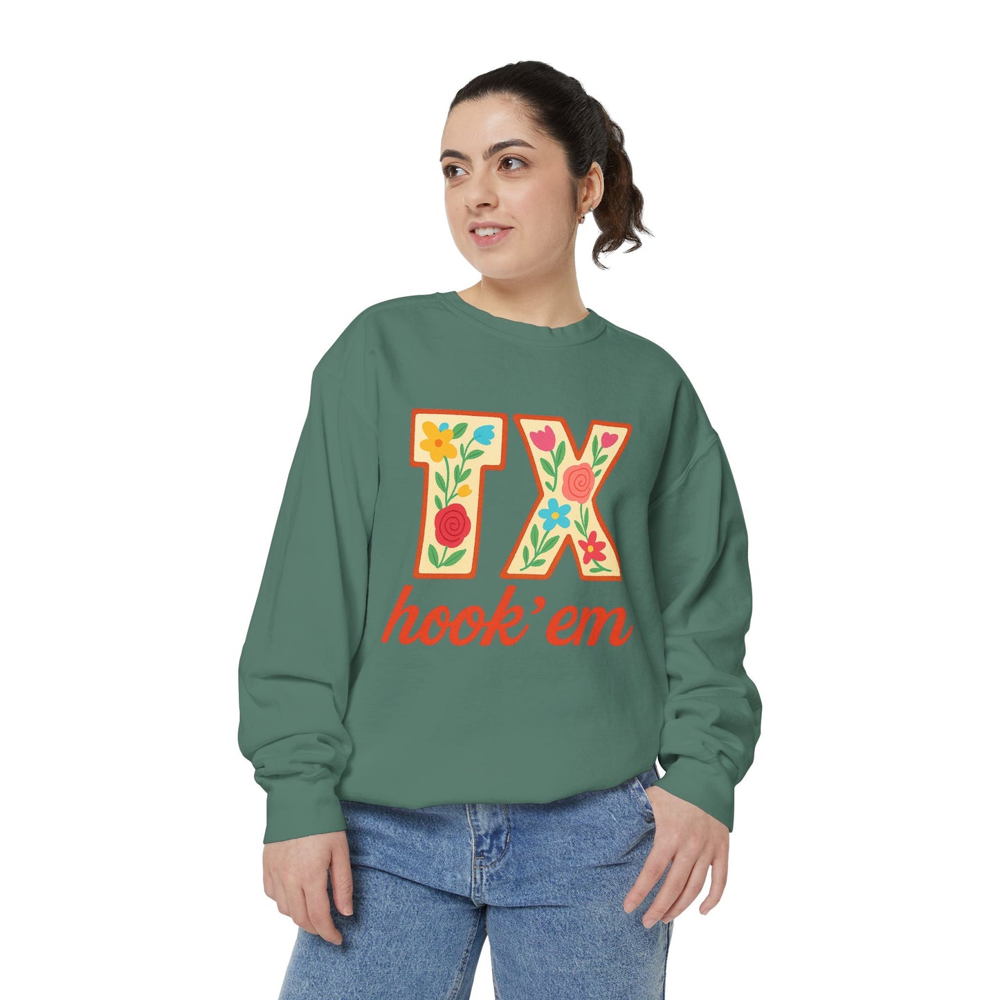 Texas Floral Sweatshirt, Unisex Garment-Dyed Sweatshirt, Cozy Casual Wear, Perfect for Game Day, Floral TX Hook 'Em Design, Stylish [...]