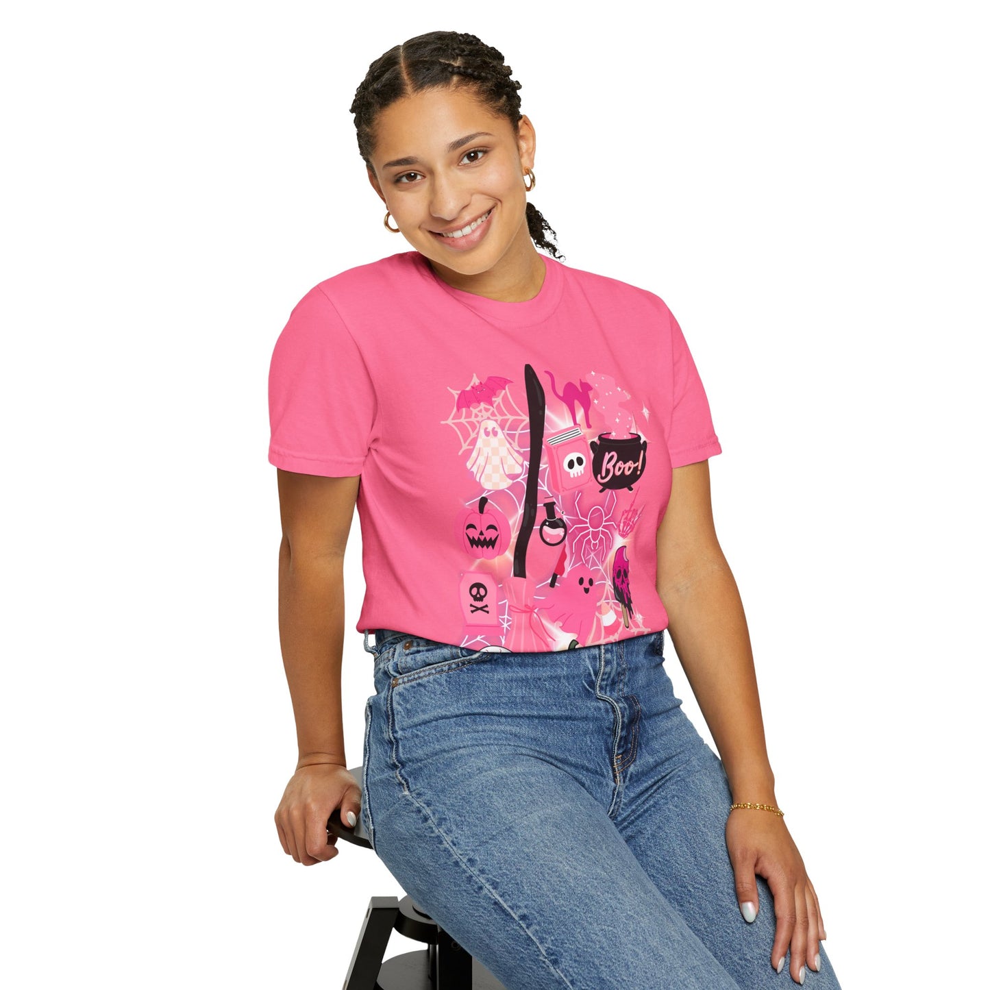 Pink Halloween-Themed Unisex T-shirt, Spooky Shirt, Ghostly Apparel, Boo T-shirt, Fall Fashion, Halloween Costume Top