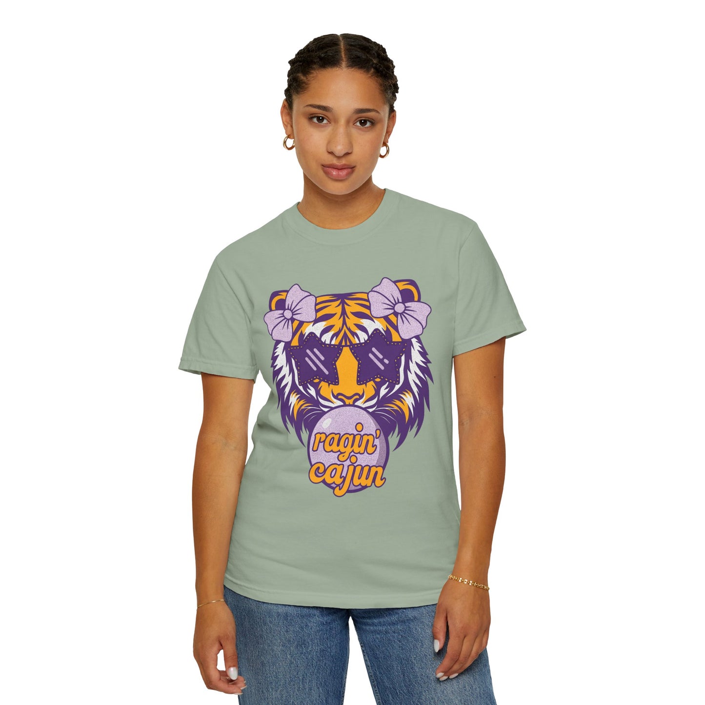 Ragin Cajun Bow Bubble Tiger T-Shirt - Casual Wear and Gift for Animal Lovers