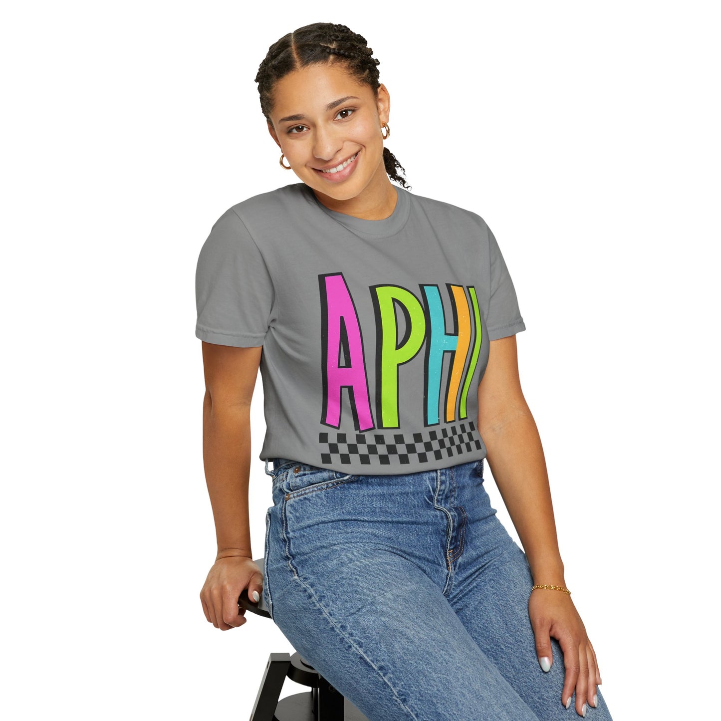 Checkered Neon Alpha P Colorful Graphic Unisex T-Shirt