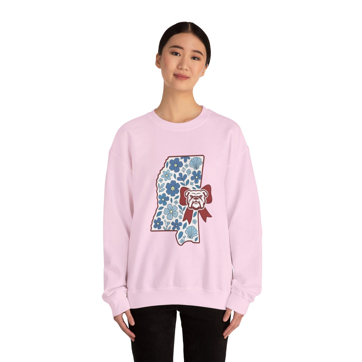 Mississippi Flower Bulldog Crewneck Sweatshirt, Cozy Sweatshirt for Fall, Gift for Dog Lovers, College Apparel, Casual Fashion