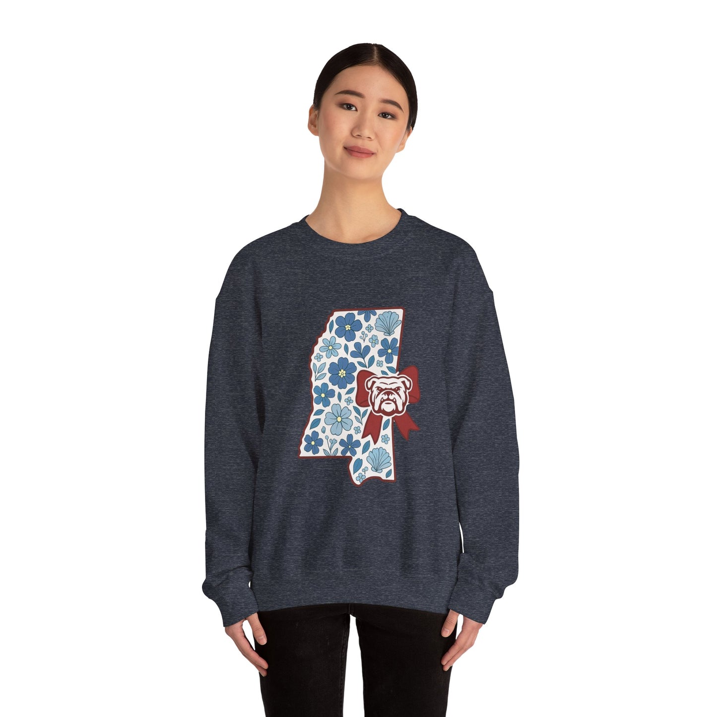 Mississippi Flower Bulldog Crewneck Sweatshirt, Cozy Sweatshirt for Fall, Gift for Dog Lovers, College Apparel, Casual Fashion