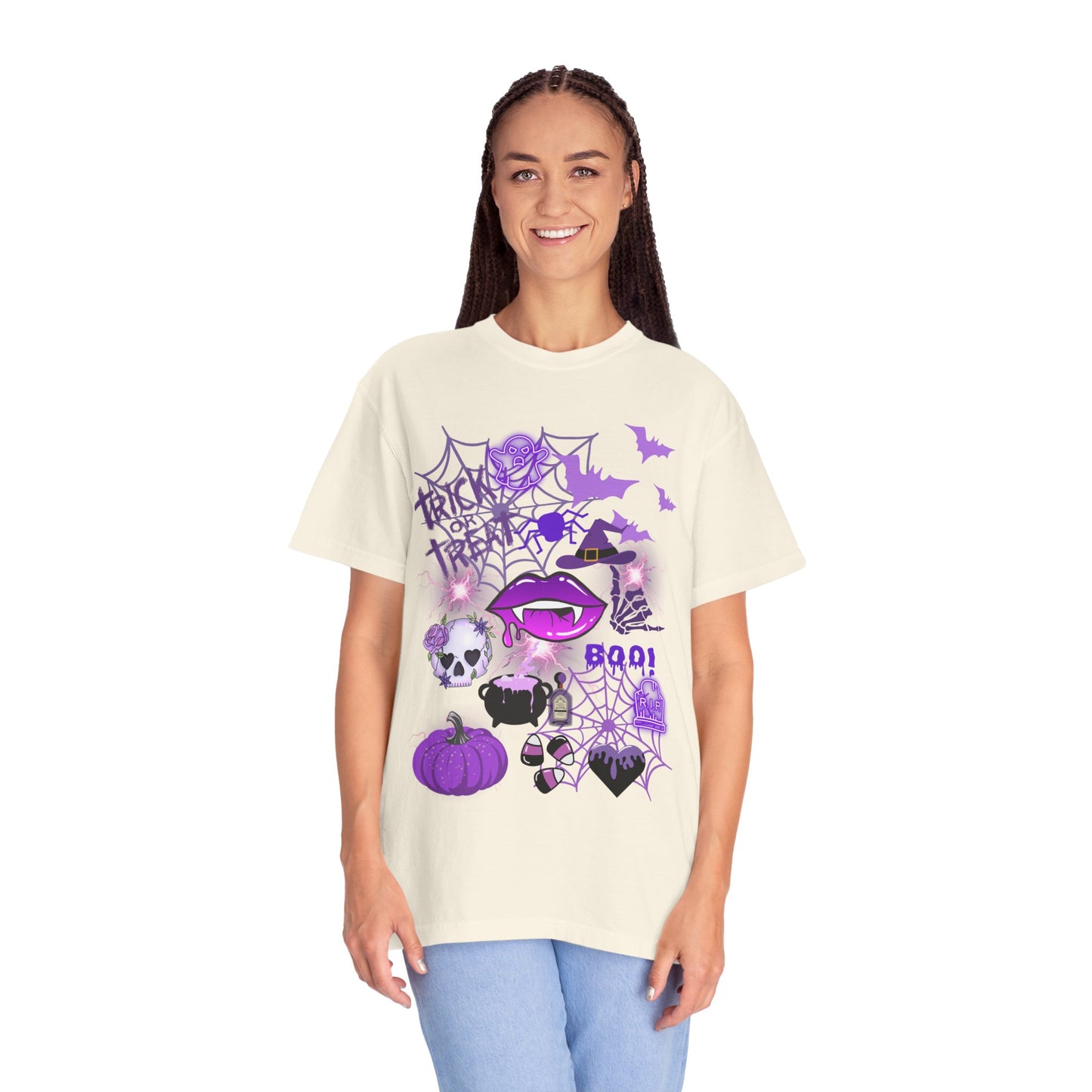 Spooky Purple Vibes Halloween Graphic T-Shirt, Fun Unisex Tee for Spooky Season, Trick or Treat, Boo! Shirt, Halloween Party Wear, Gift Idea