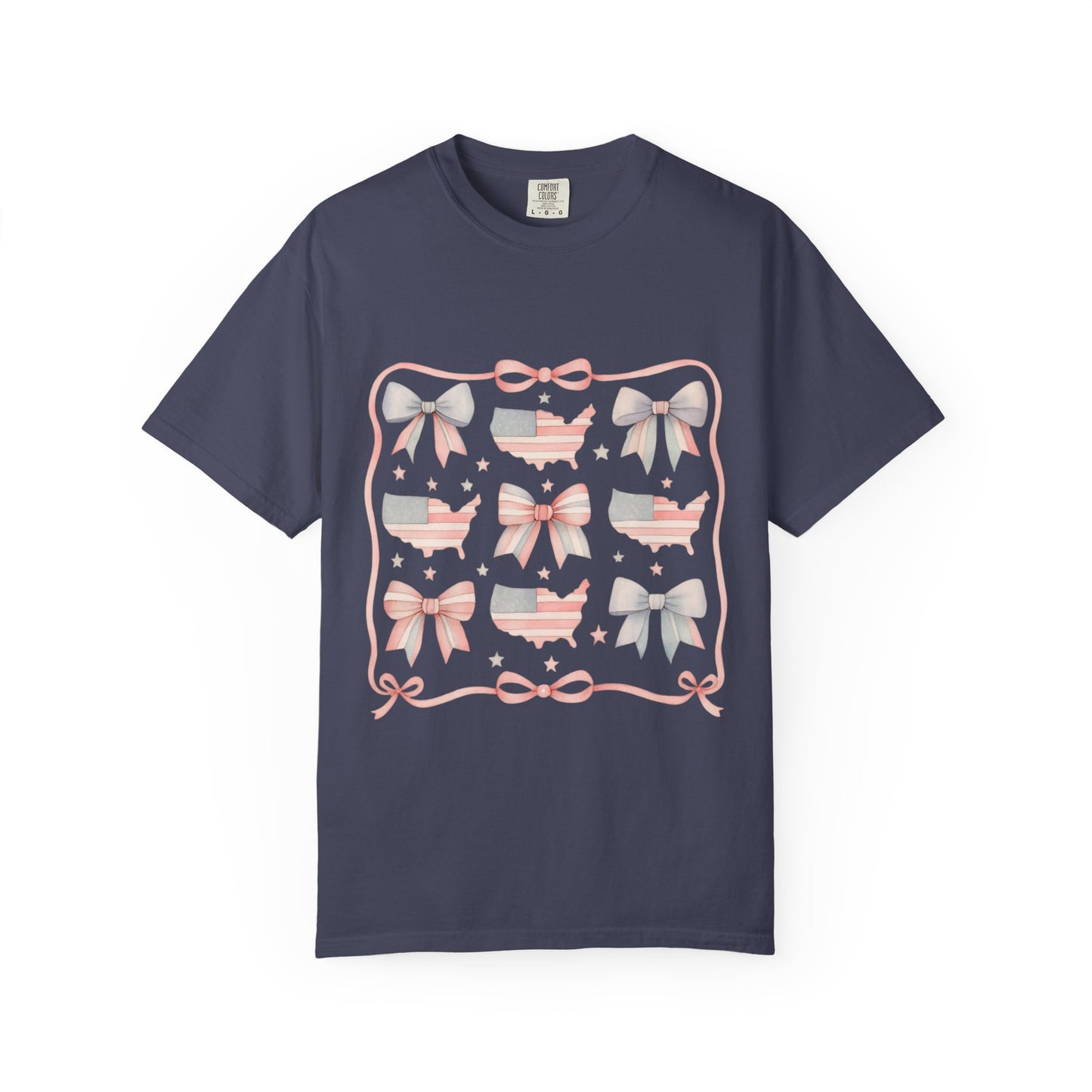 America Coquette Cute Bow Pattern Comfort Colors Unisex T-Shirt - 4th of July USA Celebration