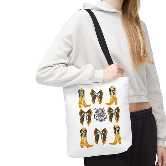 Mizzou tigers tote bag, missouri game day, Stylish Tote Bag with Boots and Tiger Design, missouri fan gift, missouri tigers alumni, graduation gift, mo tigers