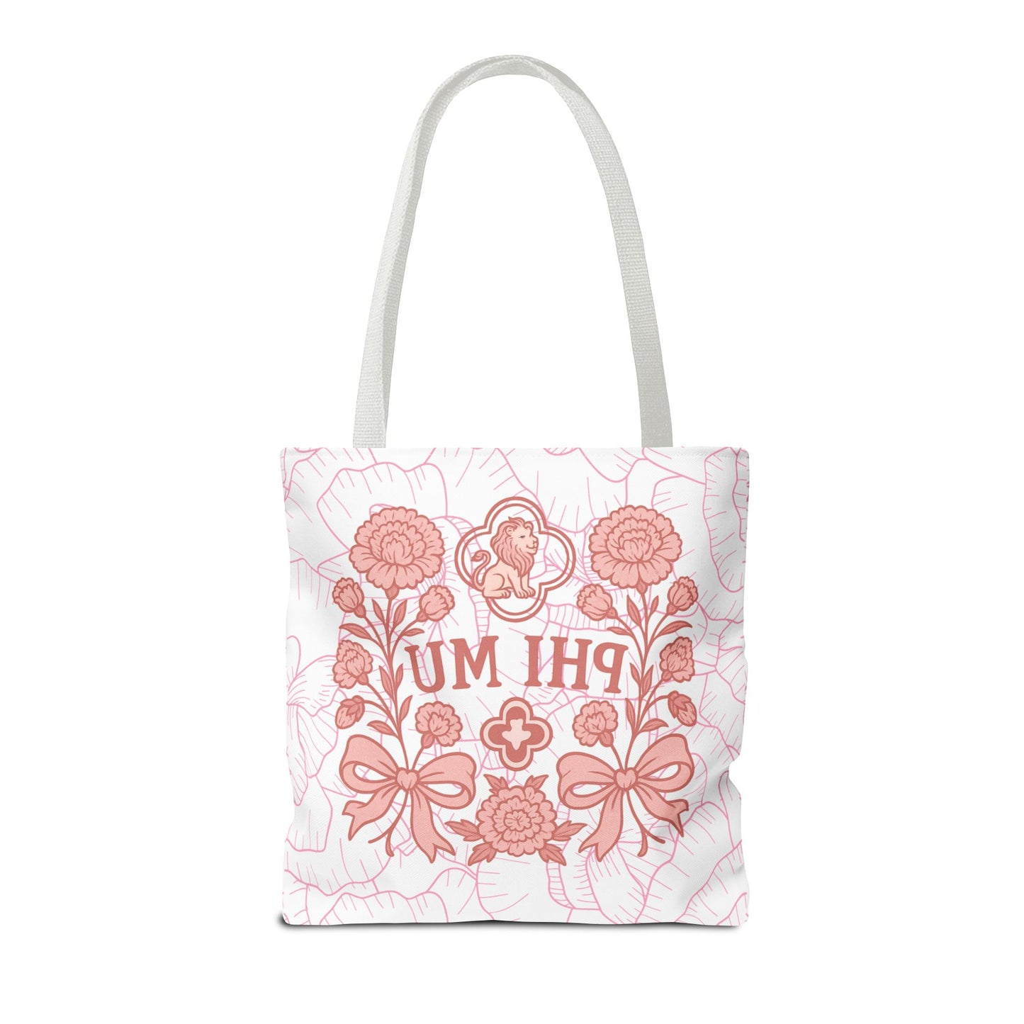 Phi Mu Floral Tote Bag, Sorority Bag, Gift for Sorority Sisters, Pink Floral Tote, College Essentials, AOP Design