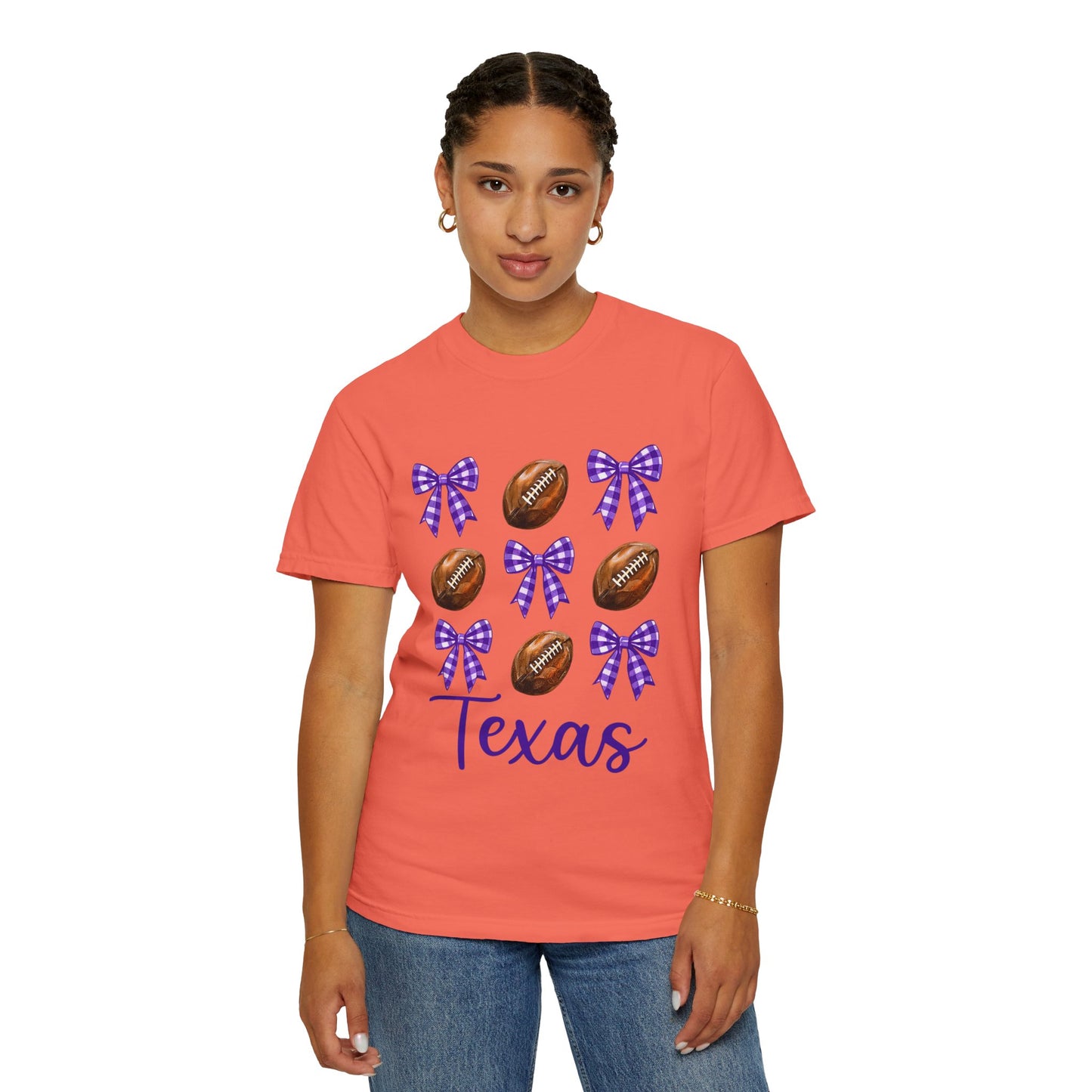 Texas Football Unisex T-Shirt with Purple Bows - Game Day Sports Apparel for Horned Frogs Fans