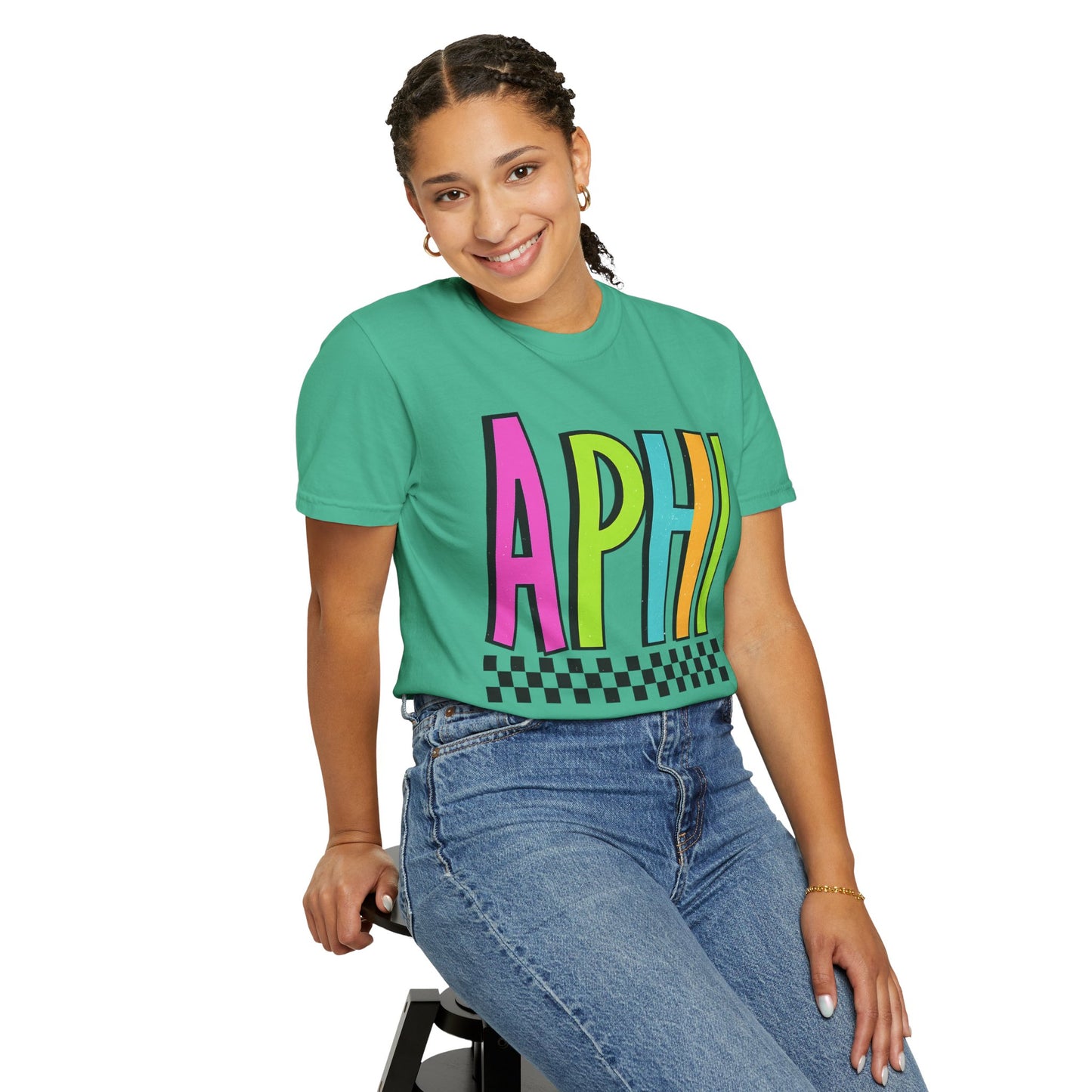 Checkered Neon Alpha P Colorful Graphic Unisex T-Shirt