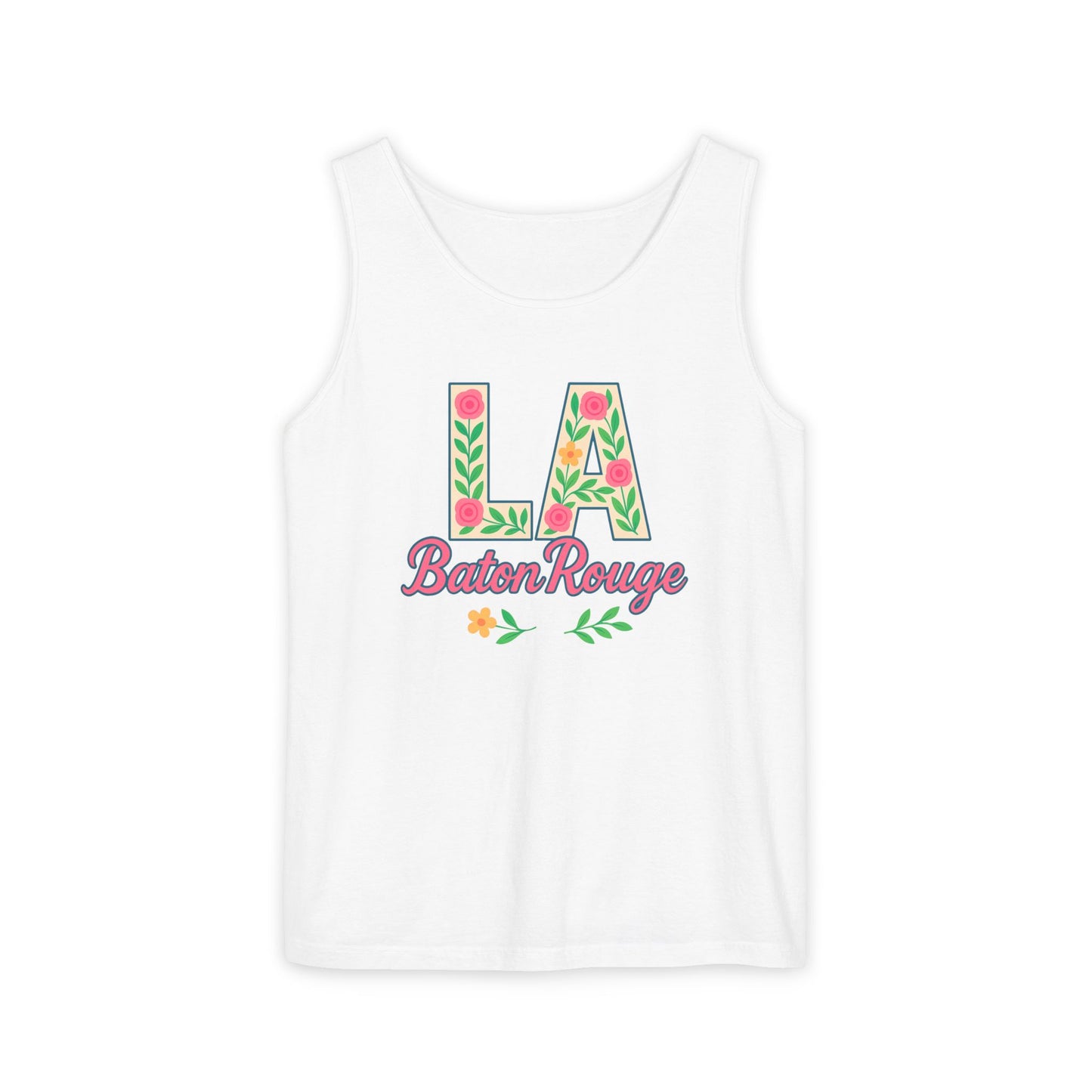 LA Baton Rouge Floral Tank Top, Summer Vibes, Unisex Apparel, Gift for Friends, Vacation Outfit, Spring/Summer Wear, Comfort Colors, Graduation Gift