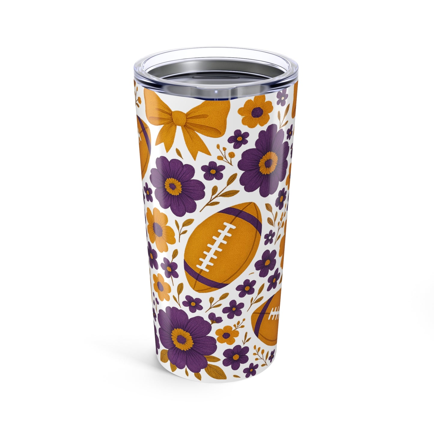 Floral Football Tumbler - 20oz Insulated Cup for Sports Lovers, Tailgating, Gifts for Coaches, Game Day Decor, Travel Mug, LSU Game Day, LSU Tigers, Graduation Gift