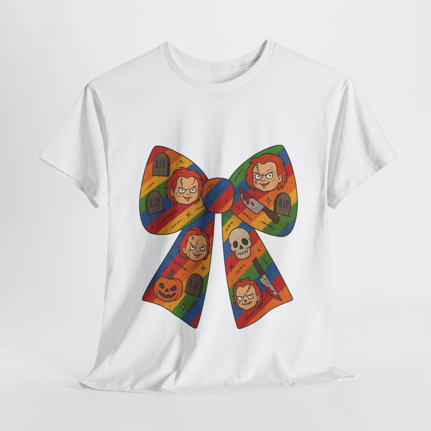 Colorful Halloween Bow Tee, Fun Costume T-Shirt, Halloween Party Shirt, Unisex Graphic Tee, Cozy Everyday Wear, Unique Gift Idea