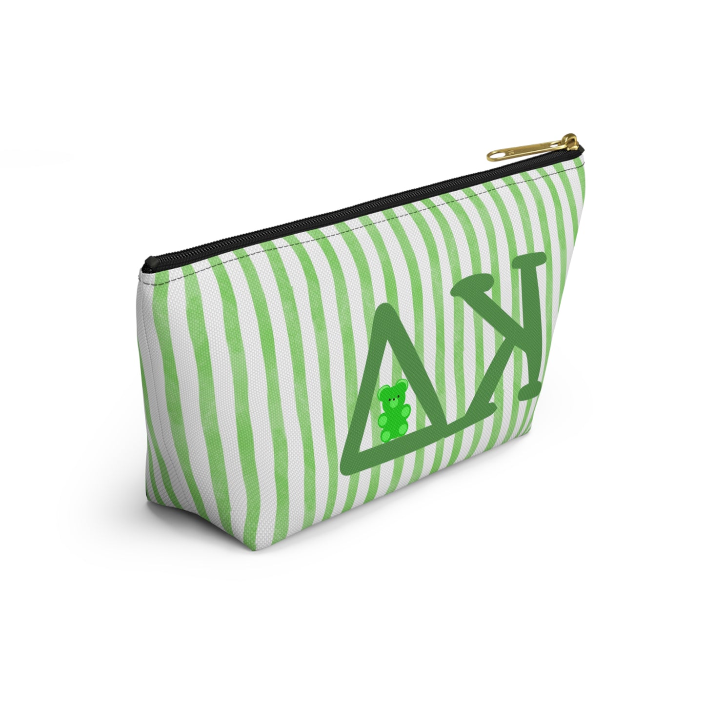 KD Green Striped Accessory Pouch | Cute Makeup Bag, Storage Organizer, Gift for Students, Eco-Friendly Travel Pouch, Teddy Bear Lover Gift