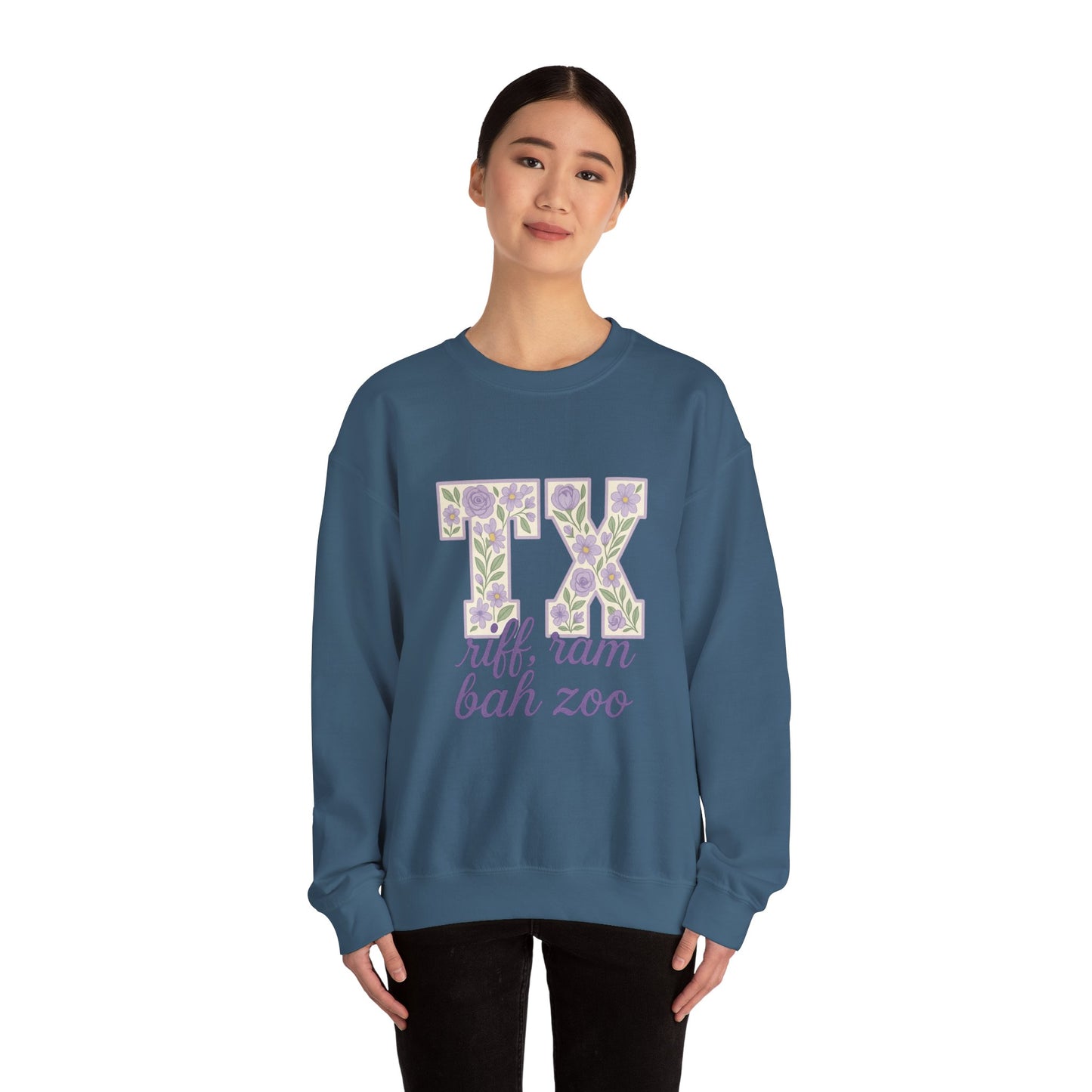 Texas Floral Sweatshirt, Cozy Unisex Crewneck, TX Riff Ram Bah Zoo Pullover, Gift for College Students, Texas Pride Apparel, Spring Fashion