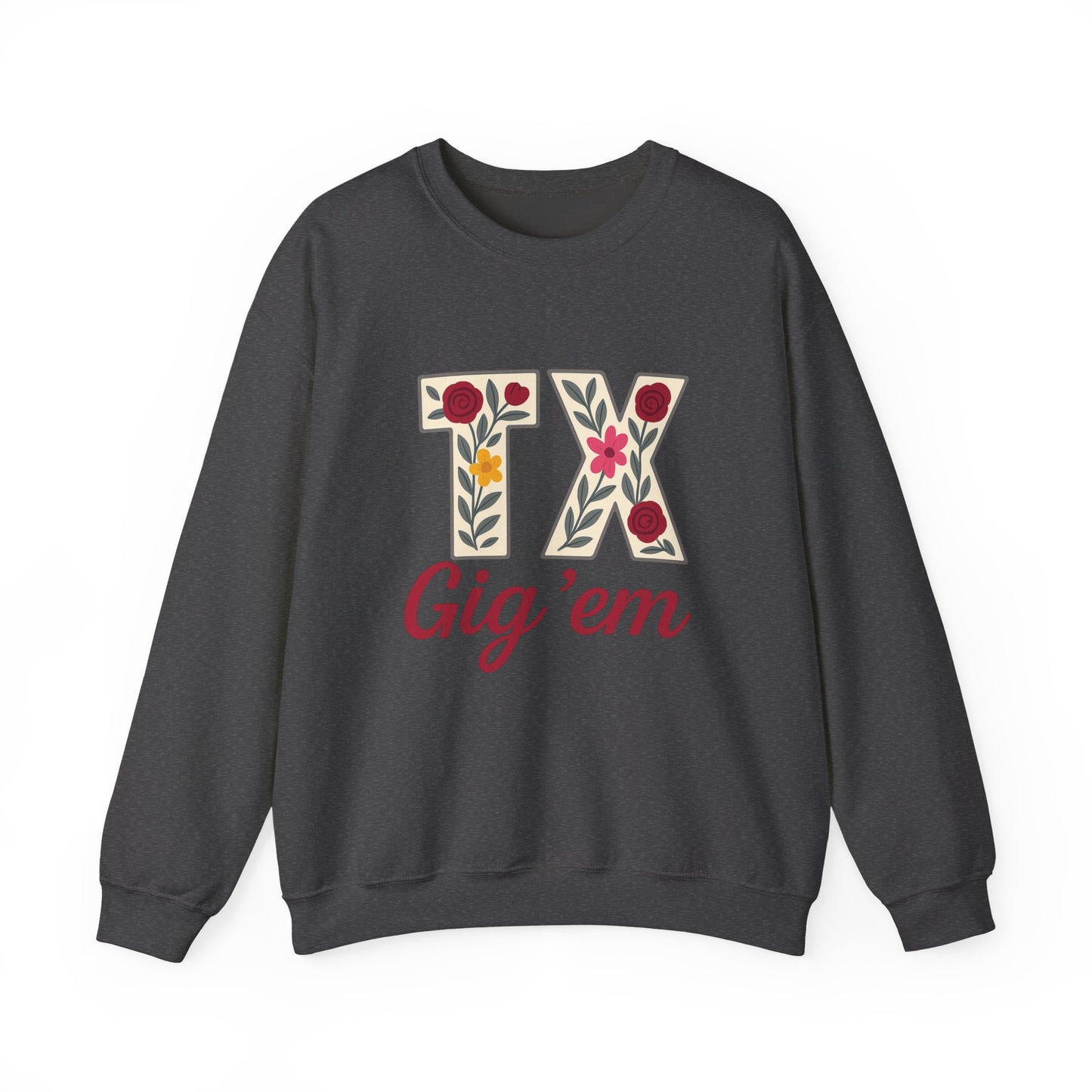 Texas Floral Crewneck Sweatshirt, Cozy Texas Sweatshirt, TX Gig'em Gift, Unisex Sweatshirt for Gamers, Floral Crew Neck for Casual Wear