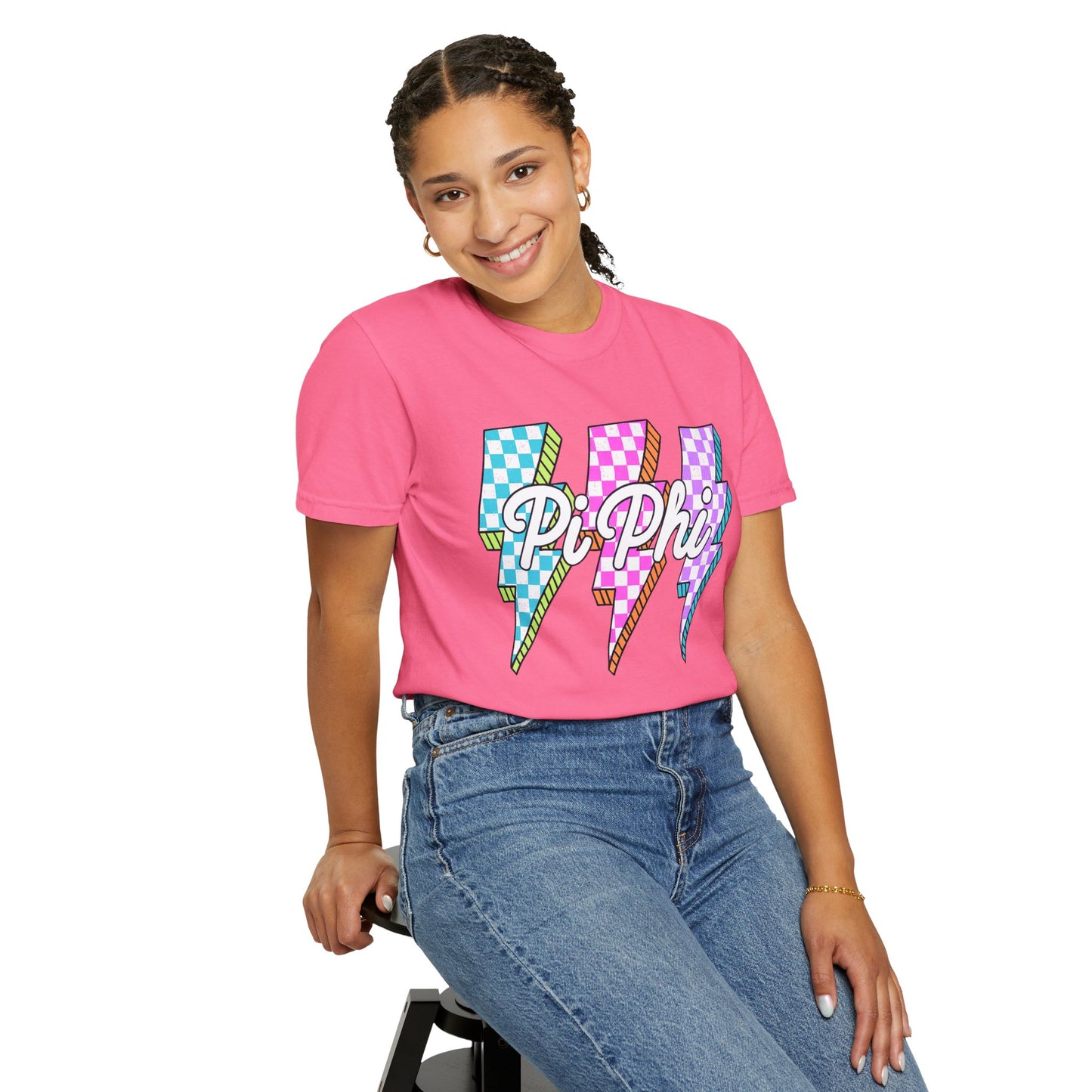 PB Phi Lightning Bolt Unisex T-shirt | Vibrant Greek Life Apparel, Unique Gift for Sorority Sisters, Casual Wear, Celebrating Sisterhood