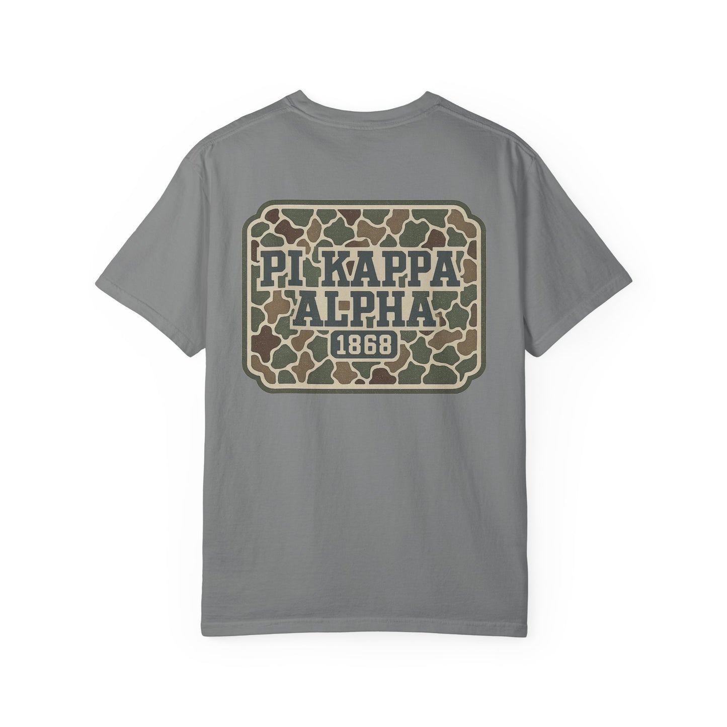 PiKappaAlpha Camouflage T-Shirt | Unisex Garment-Dyed Tee | Casual Wear, Greek Life Apparel, College Gifts, Brotherhood Shirt, Event [...]