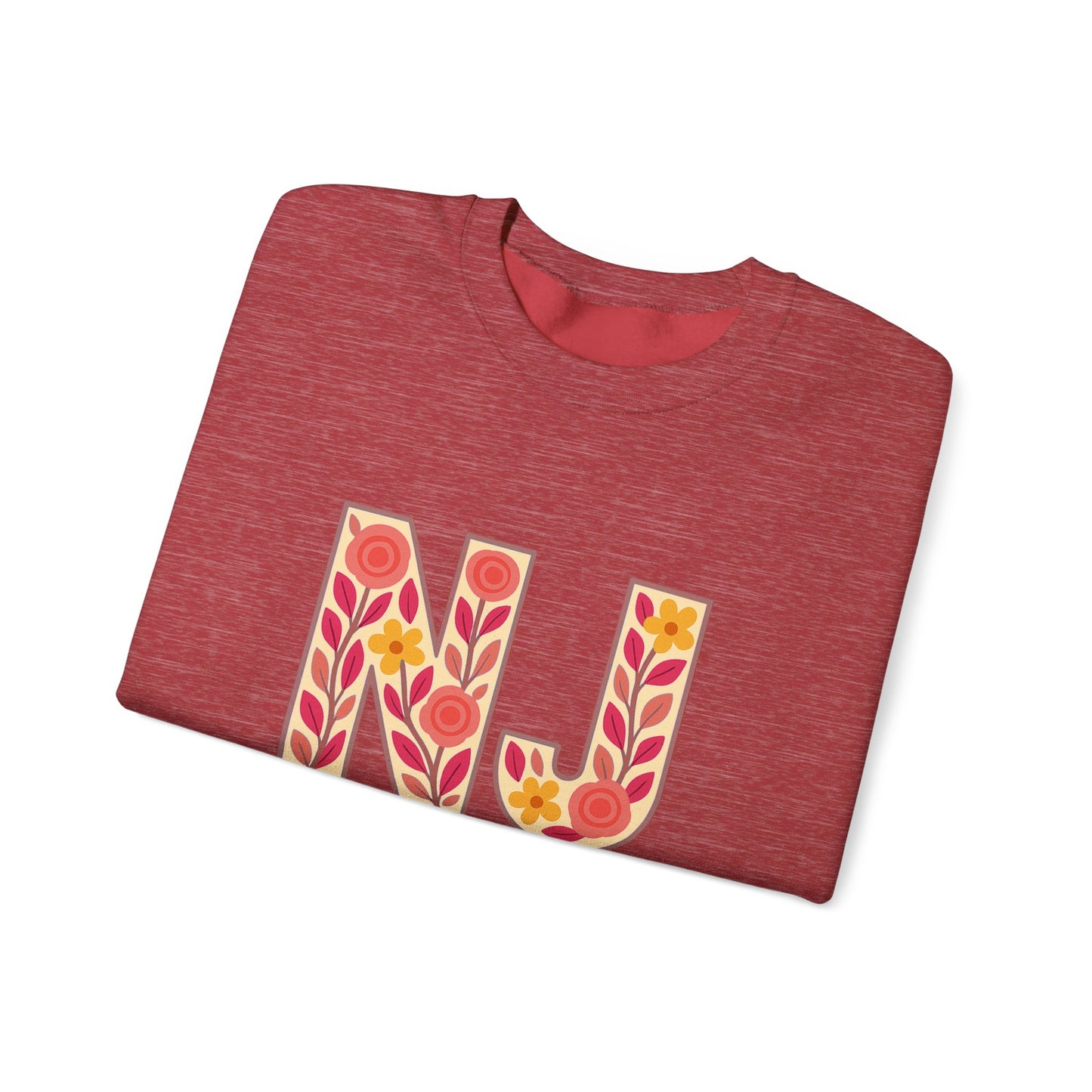 NJ Floral Pattern Crewneck Sweatshirt, Cozy Jersey, Casual Layer, Unique Gift, Fall Fashion, Unisex Apparel