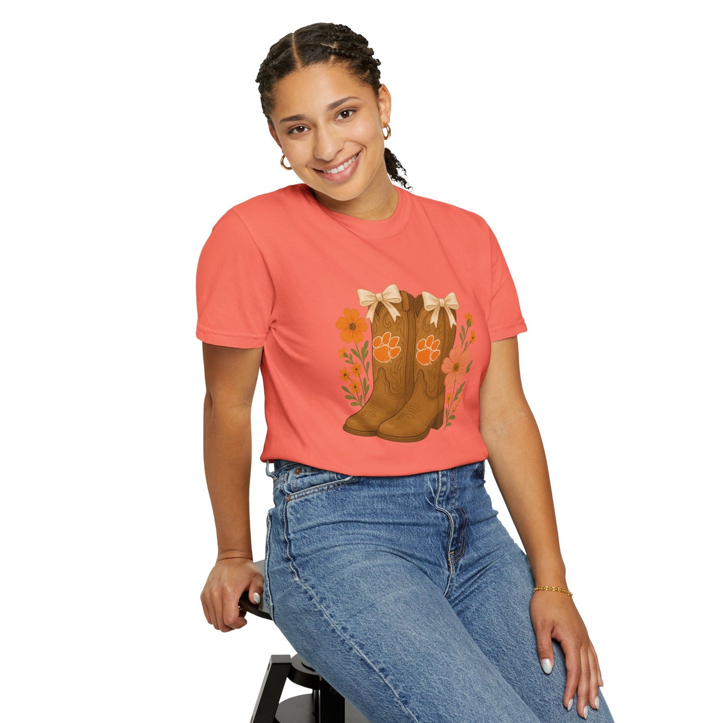 Cowgirl Boots Floral T-Shirt, Go Tigers Game Day, Comfort Colors