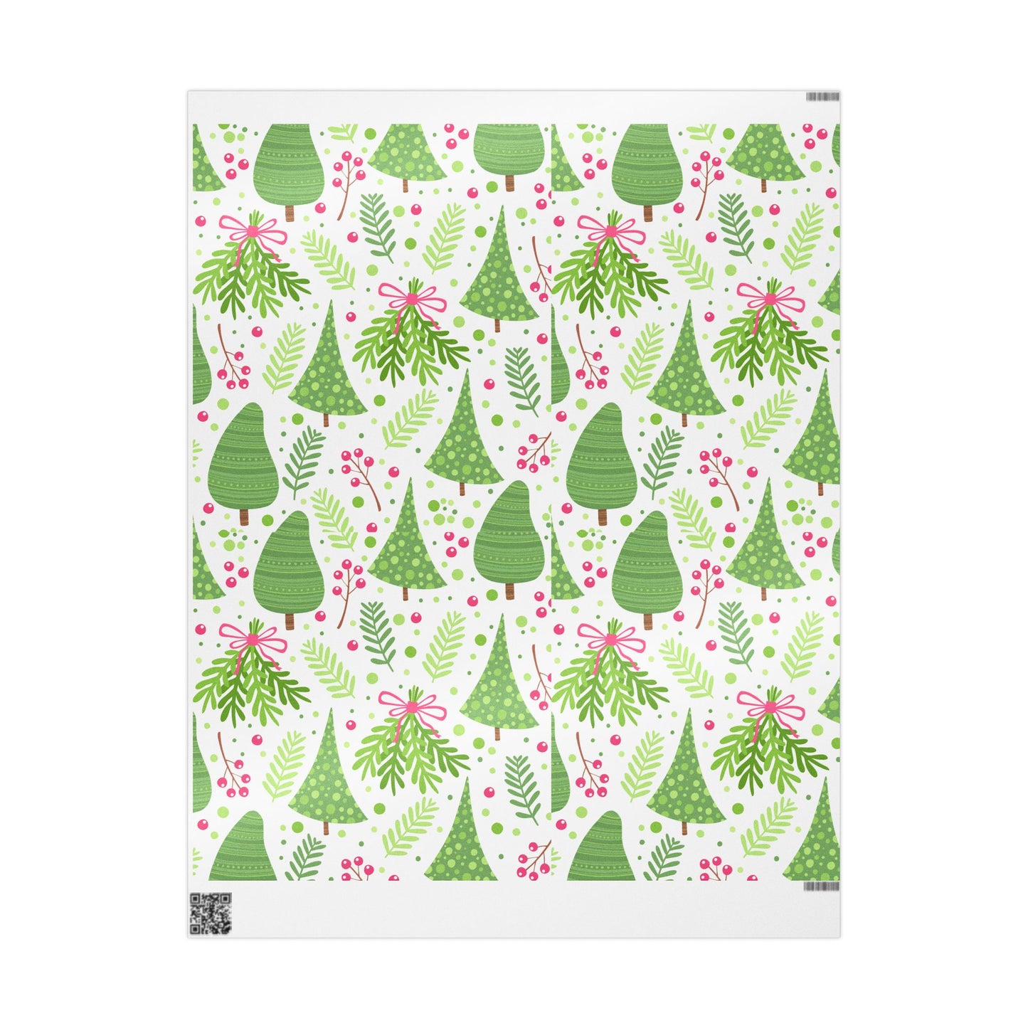 Festive Holiday Wrapping Paper with Green Trees and Bows